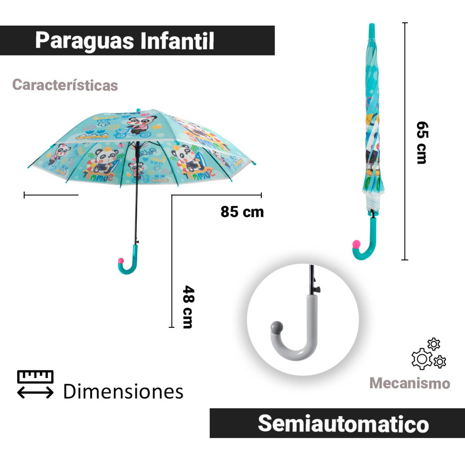 Paraguas Sombrilla Bastón Infantil Animales Plástico Importadora La Merced