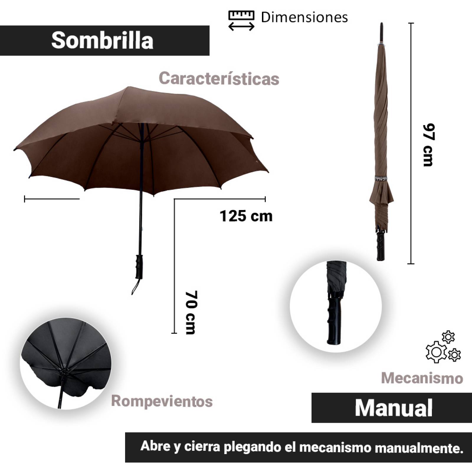 Paraguas Sombrilla Manual Rompevientos Varilla Flexible Importadora La Merced