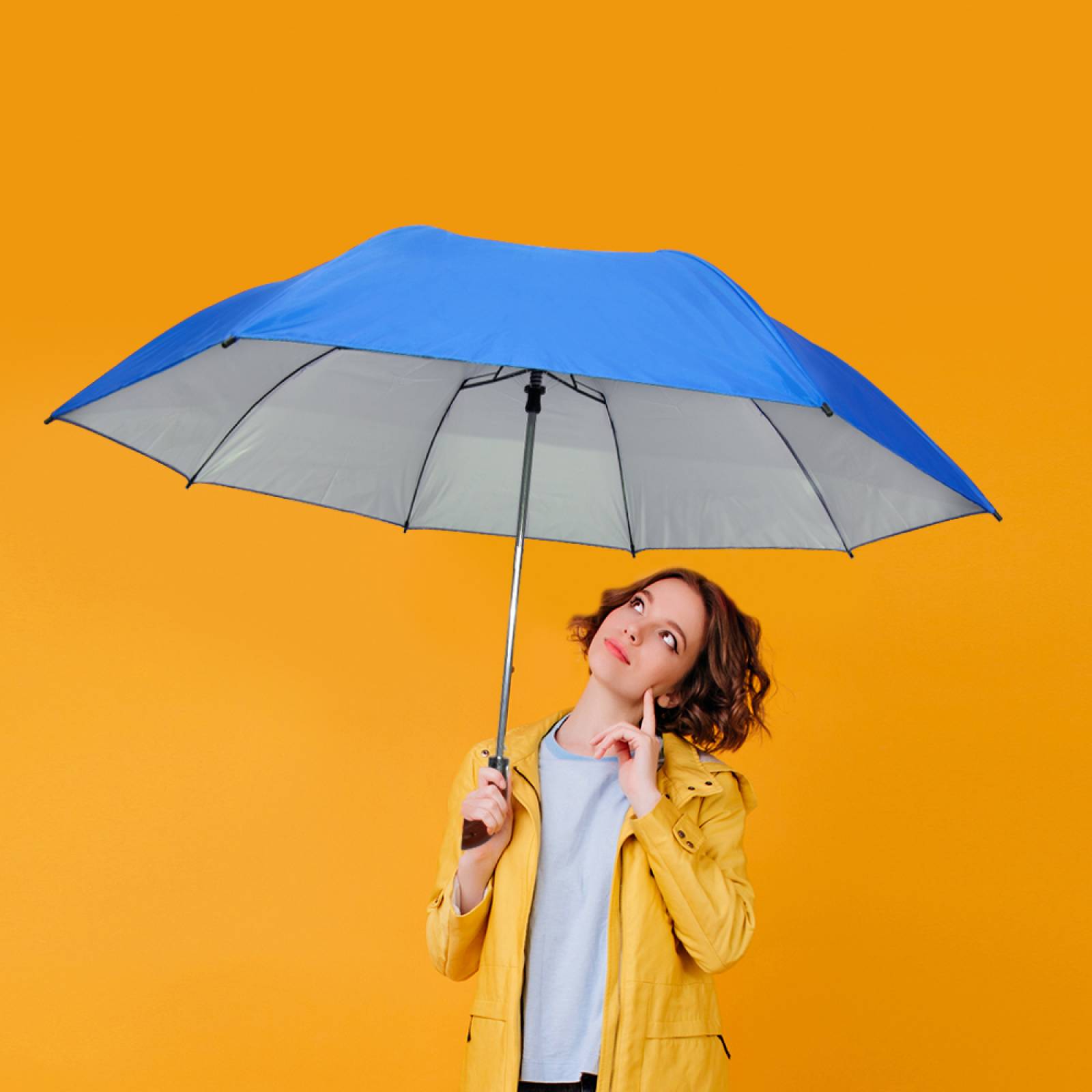 Paraguas Sombrilla De Macana Semiautomática Con Filtro UV Plata