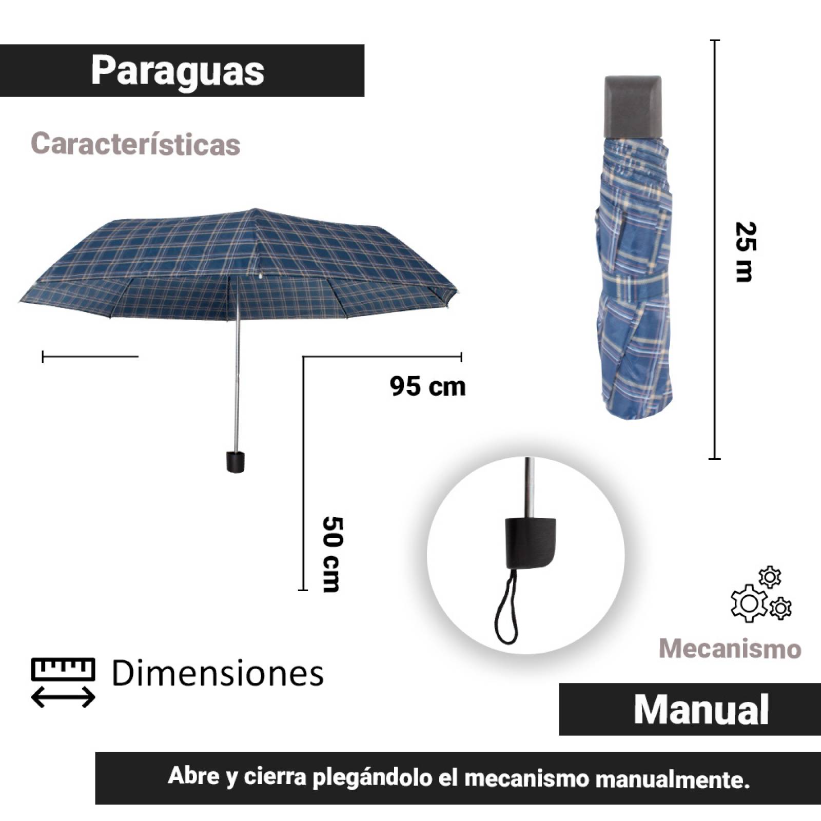 Paraguas Sombrilla Manual Escosésa Doble Tela Repelente Resistente