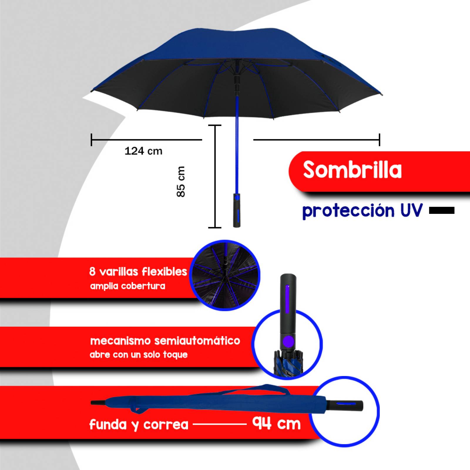 Paraguas Sombrilla De Golf Varillas De Color Semiautomático Tela Resistente