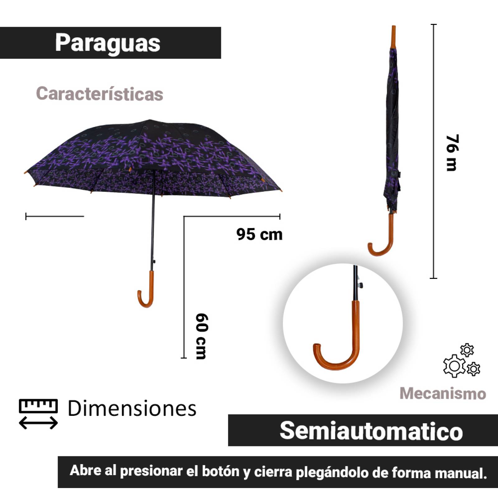 Paraguas Sombrilla De Bastón Semiautomático Estampado Tela Repelente Resistente