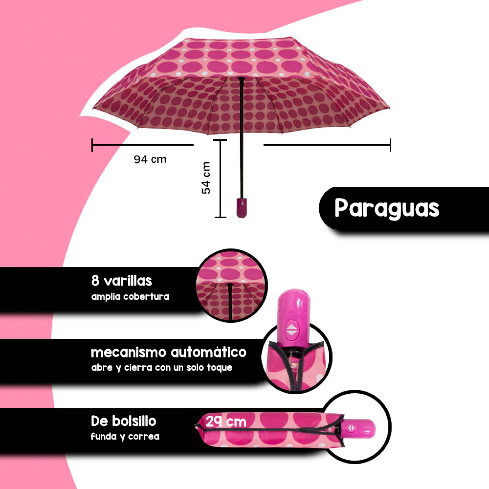 Paraguas Sombrilla De Bolsillo Lunares Sencillo Automático Importadora La Merced