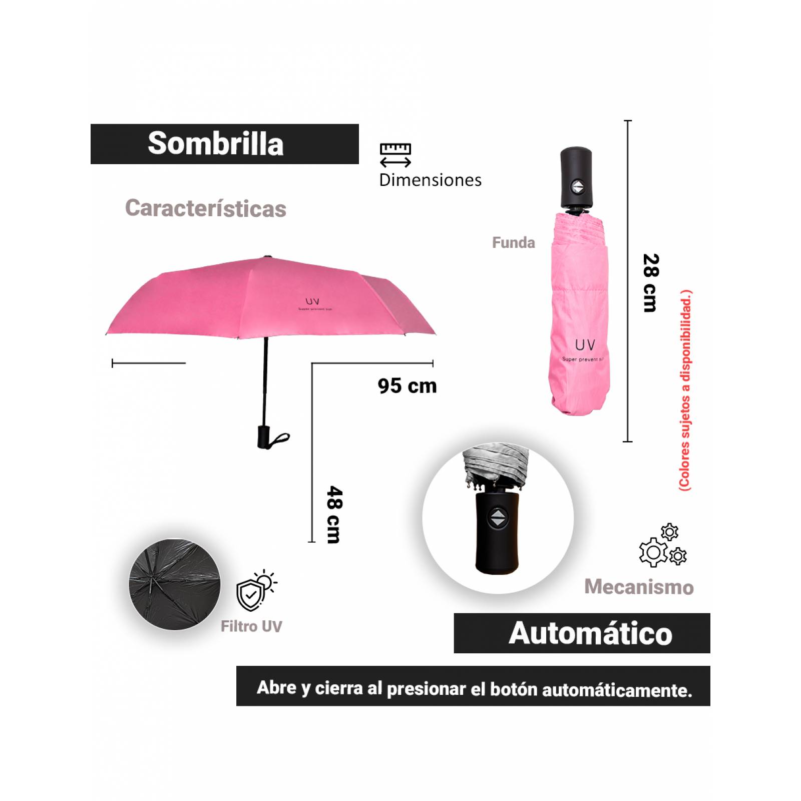 Paraguas de bolsillo Reforzado Resistente a Vientos y Lluvias Fuertes, Mango Ergonómico y automático funda incluida