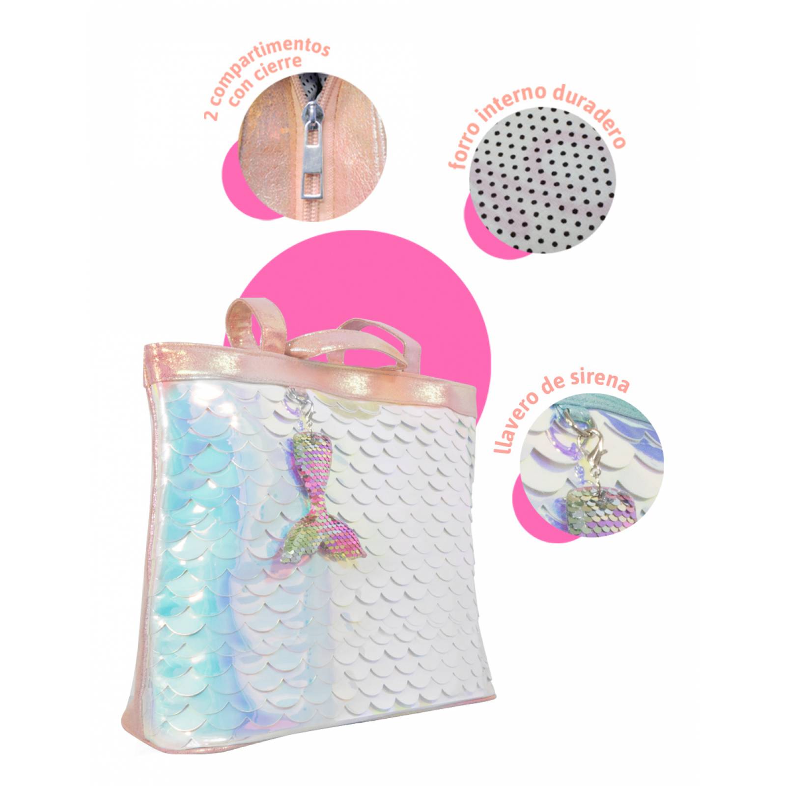 Bolso bandolera de de sirena para niñas y adolecentes y Llavero de regalo.