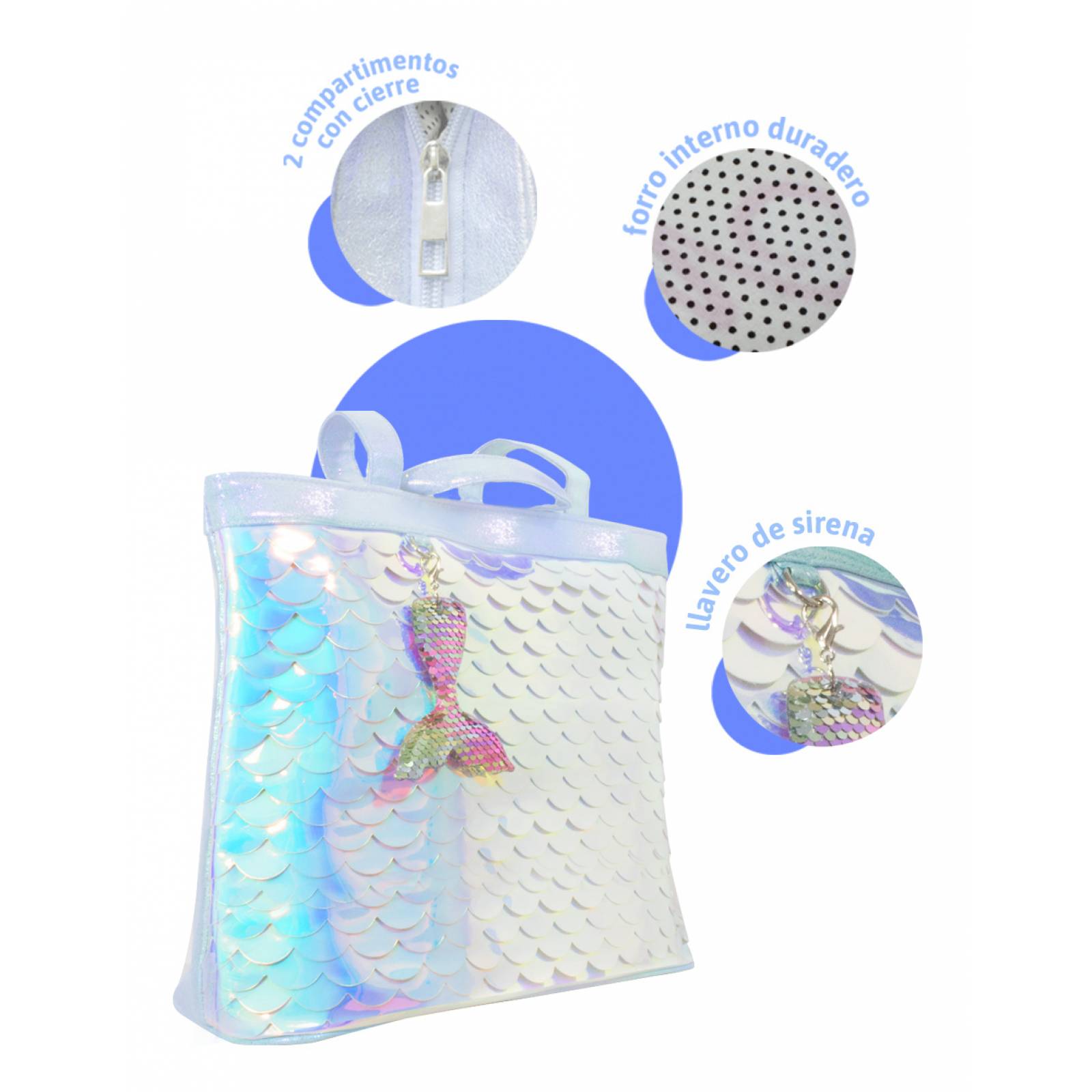 Bolso bandolera de de sirena para niñas y adolecentes y Llavero de regalo.