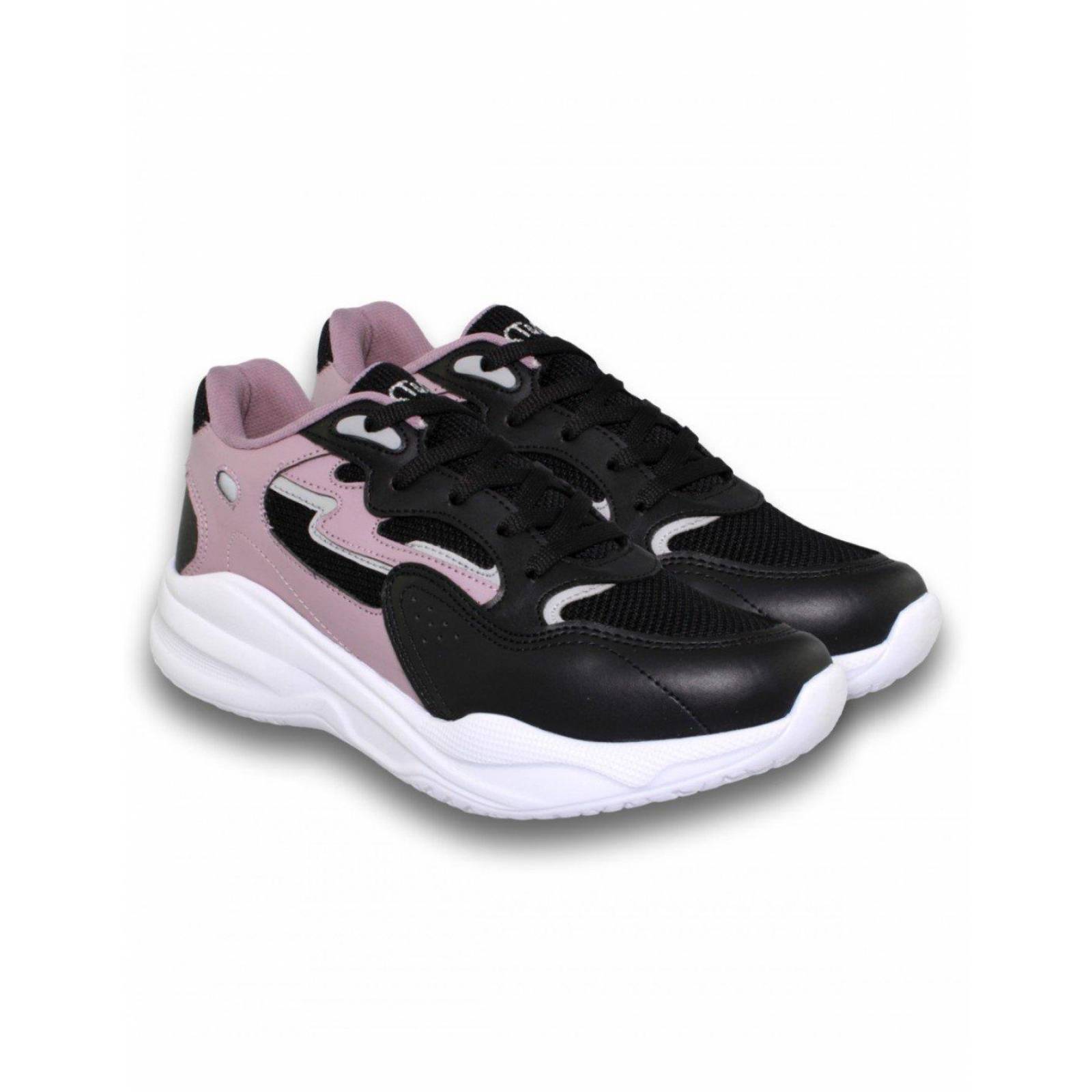 Tenis Bonitos Para Dama Estilo 0691Ne5 Marca Next Acabado Textil Color Negro Lila 