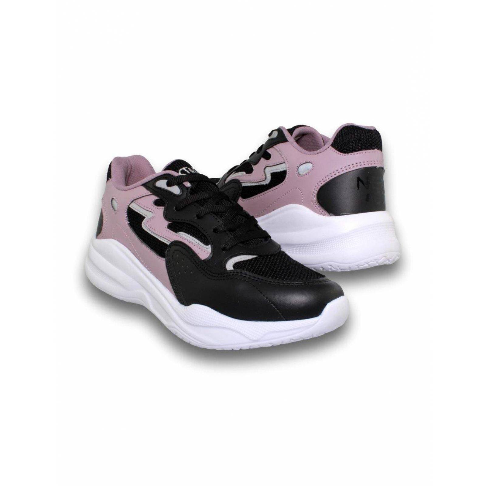 Tenis Bonitos Para Dama Estilo 0691Ne5 Marca Next Acabado Textil Color Negro Lila 