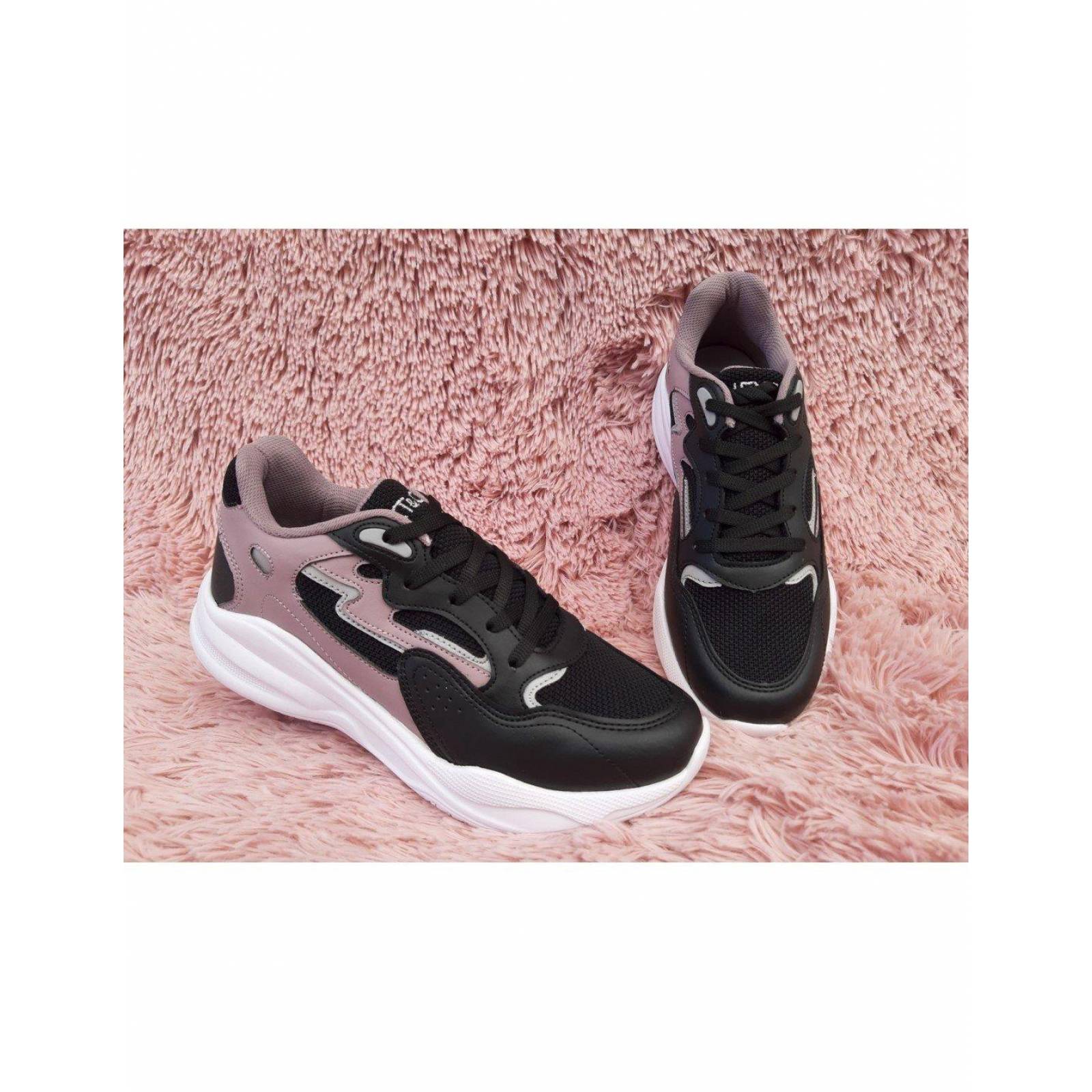 Tenis Bonitos Para Dama Estilo 0691Ne5 Marca Next Acabado Textil Color Negro Lila 