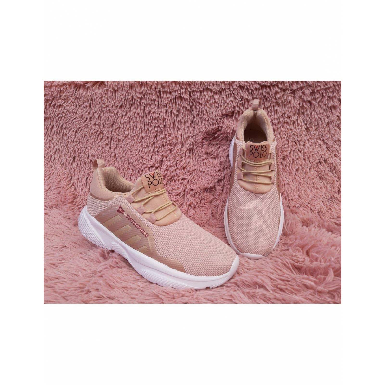 Tenis Deportivos Para Dama Marca Swiss Polo Acabado Textil Color Rosa Estilo 5133Sw5 