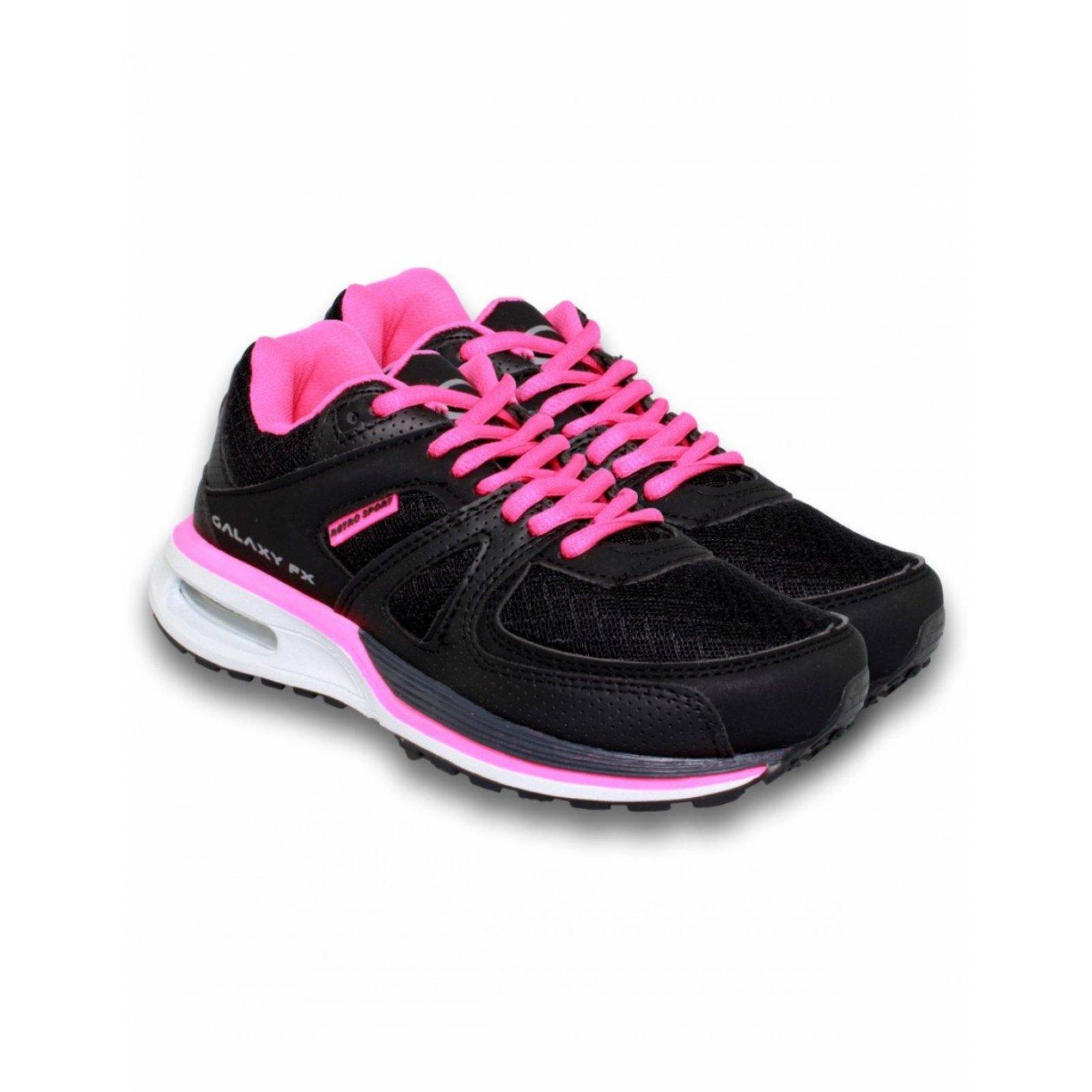 Tenis Deportivos Para Mujer Estilo 0367Ga5 Marca Galaxy Acabado Malla Color Negro Fiusha