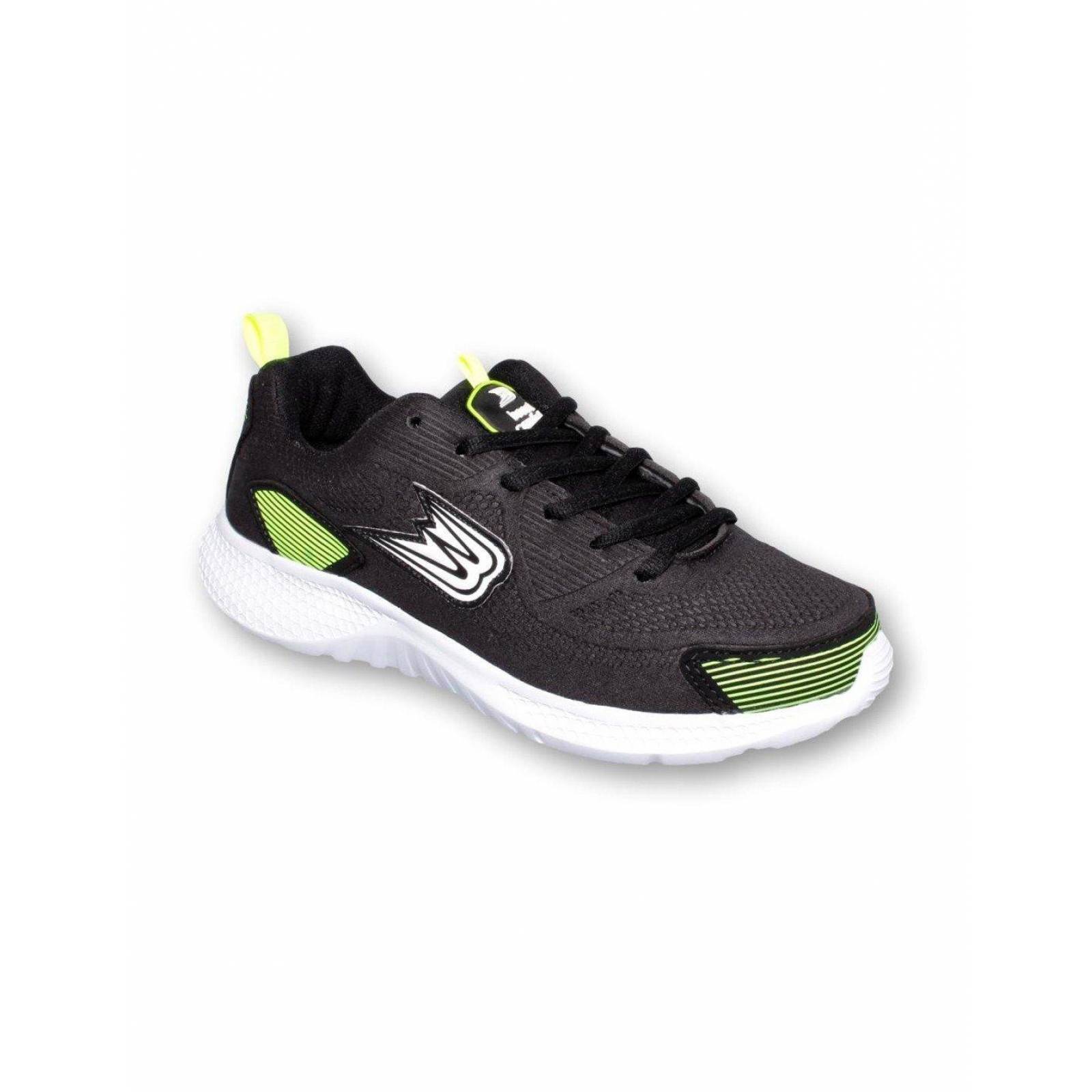 Tenis Para Correr Valvula Textil Negro Amarillo Neon 