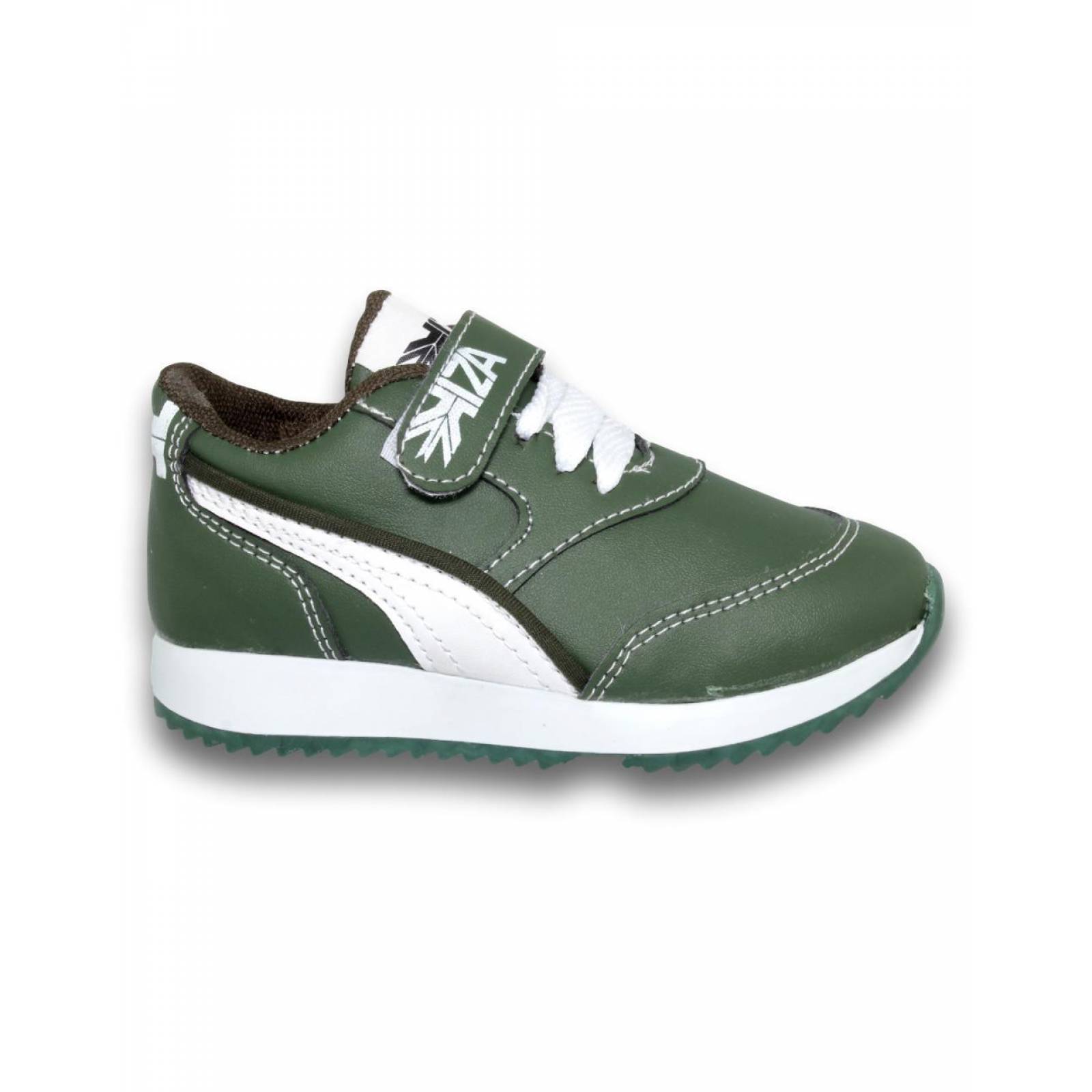 Tenis Para Niño Estilo 7001Ki17 Acabado Simipiel Color Verde Militar Blanco 