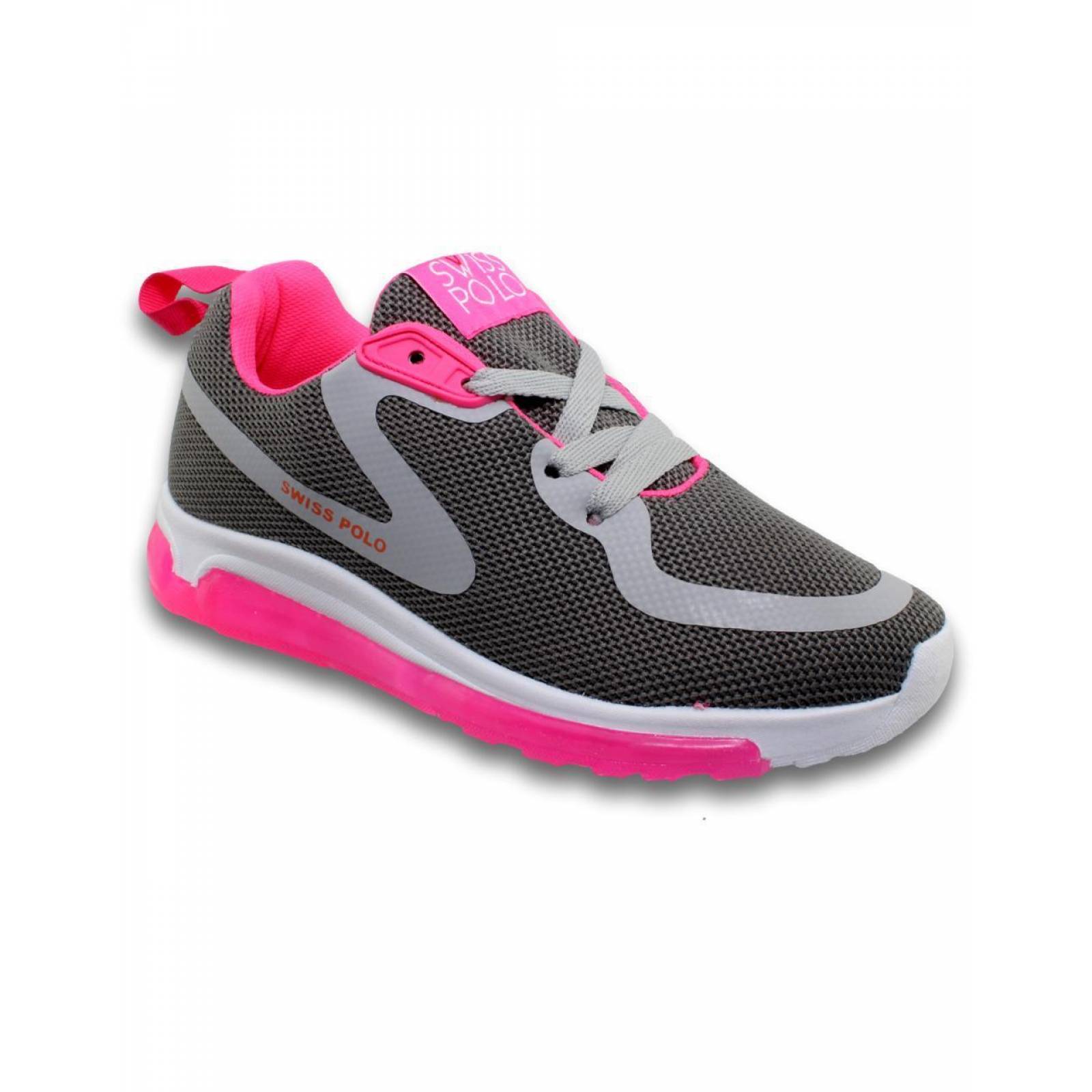 Tenis Deportivos Estilo 8605Sw5 Marca Swiss Polo Acabado Malla Color Gris 