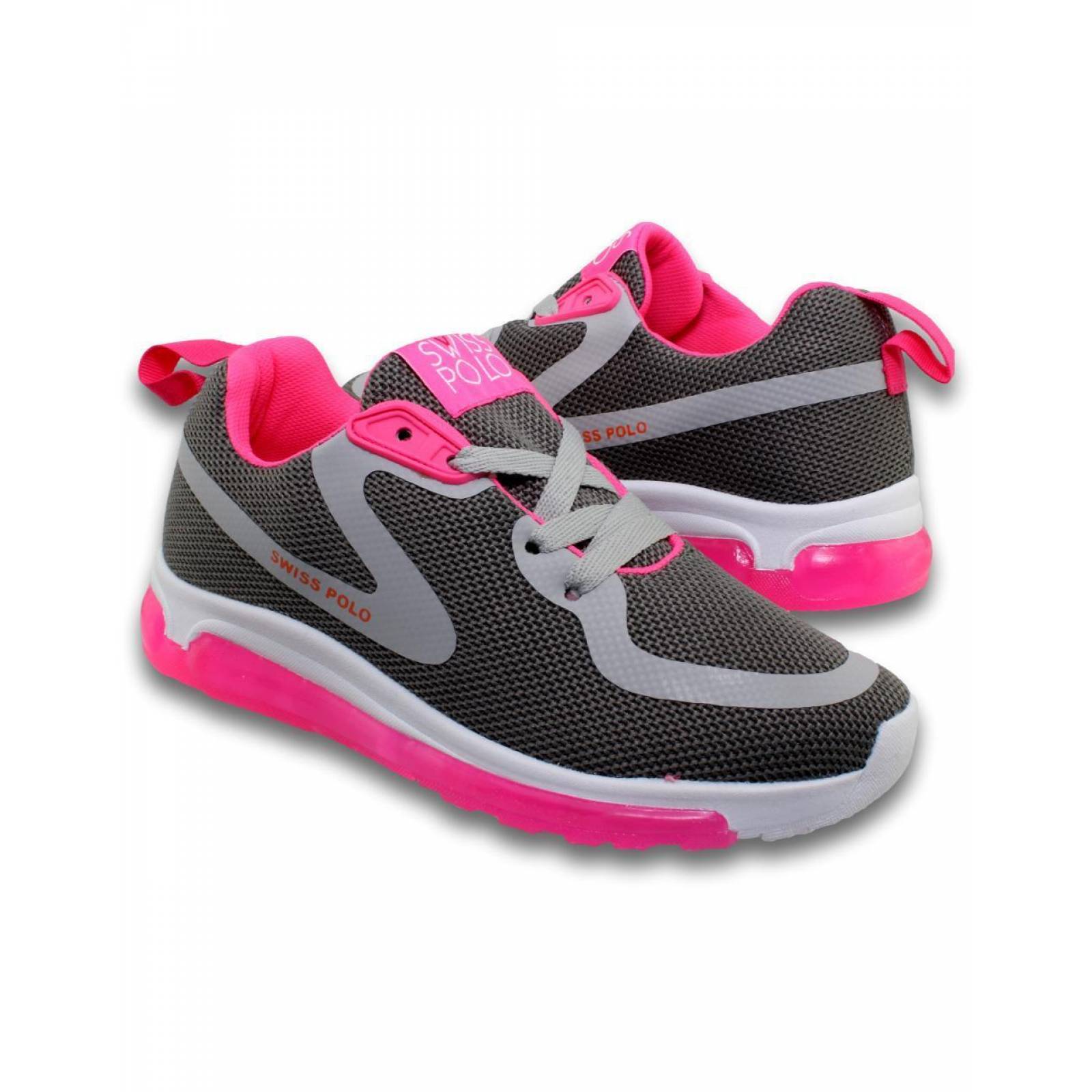 Tenis Deportivos Estilo 8605Sw5 Marca Swiss Polo Acabado Malla Color Gris 