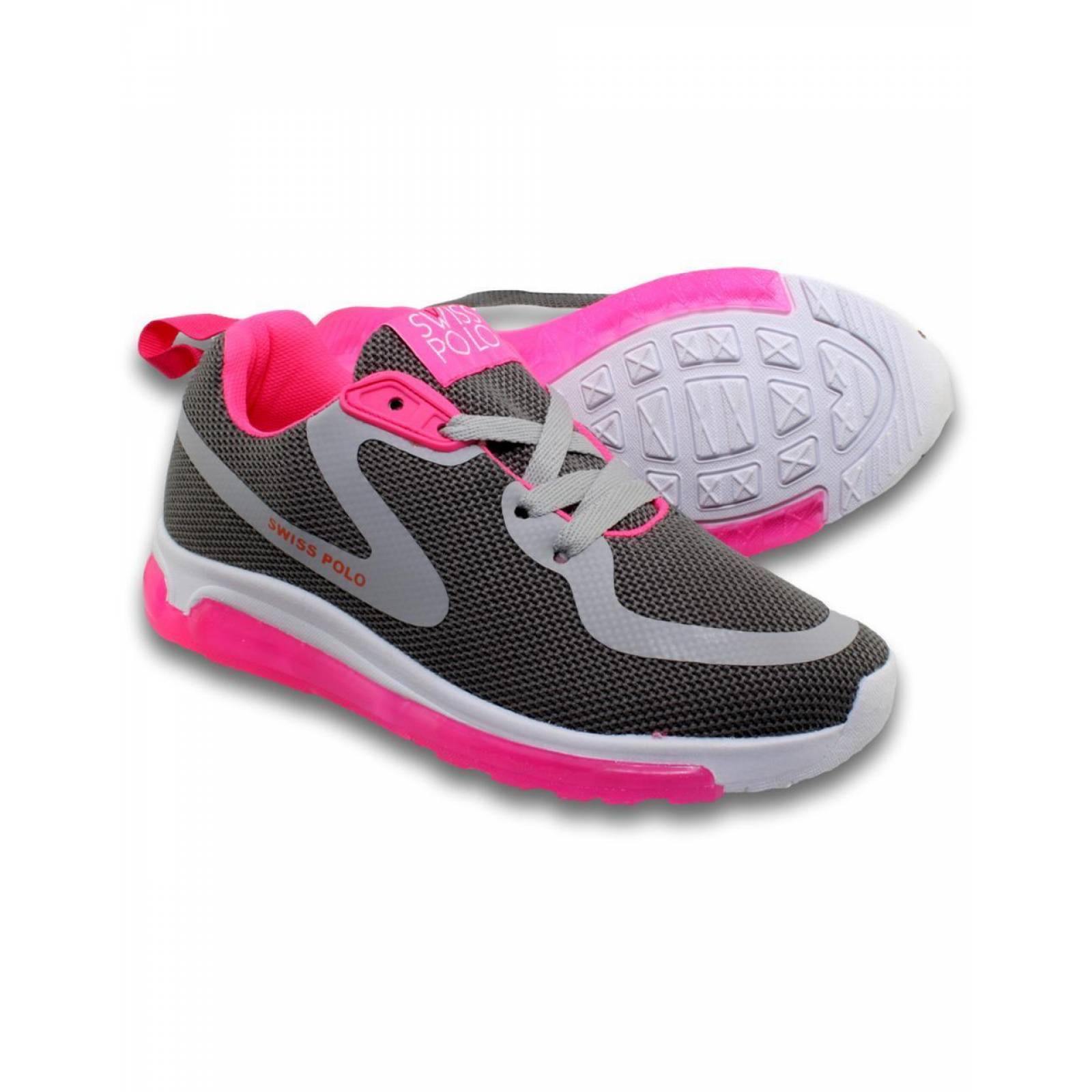 Tenis Deportivos Estilo 8605Sw5 Marca Swiss Polo Acabado Malla Color Gris 
