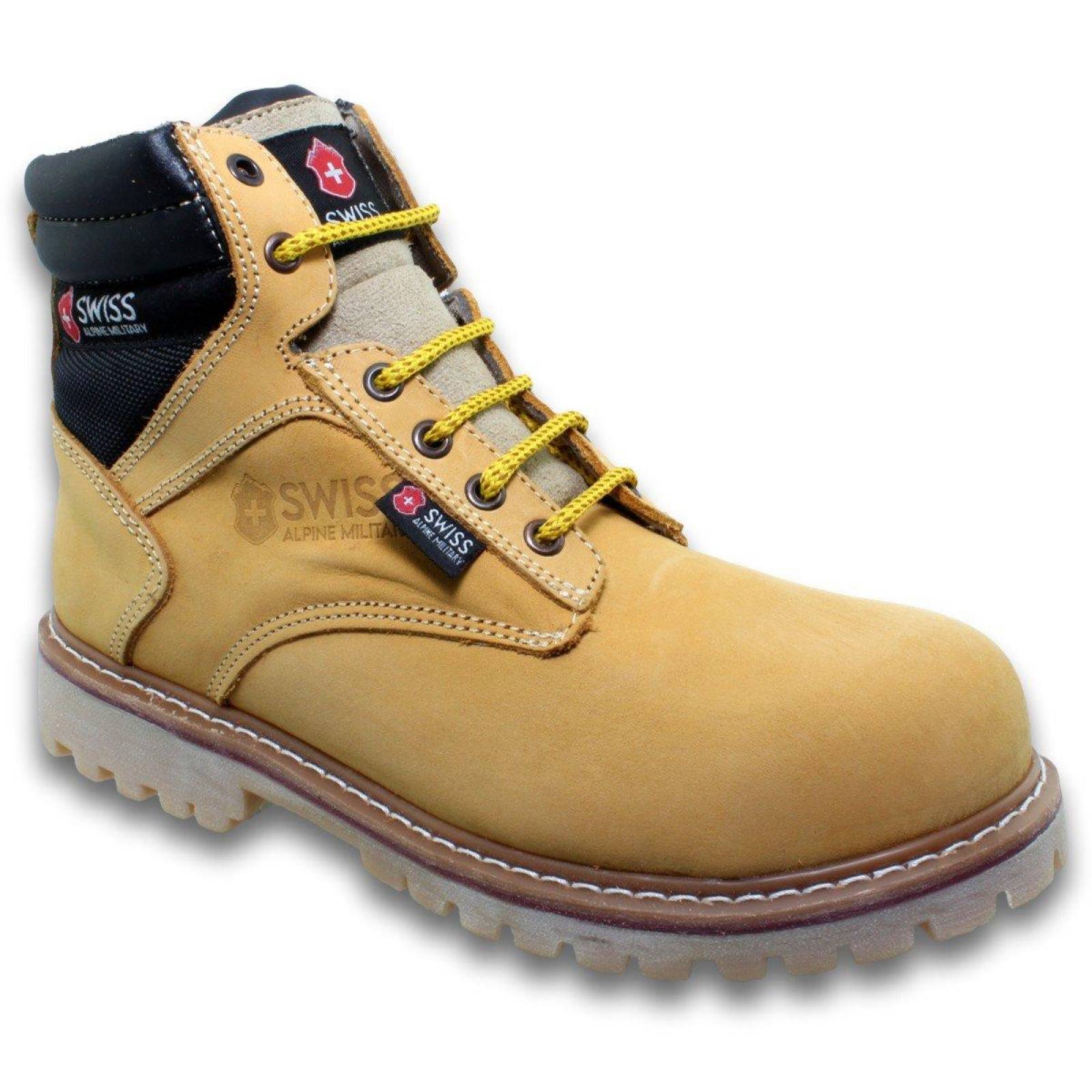 Botas Con Casco De Acero Estilo 1750Sw7 Marca Swiss Alpine Military Acabado Nobuck Color Miel 