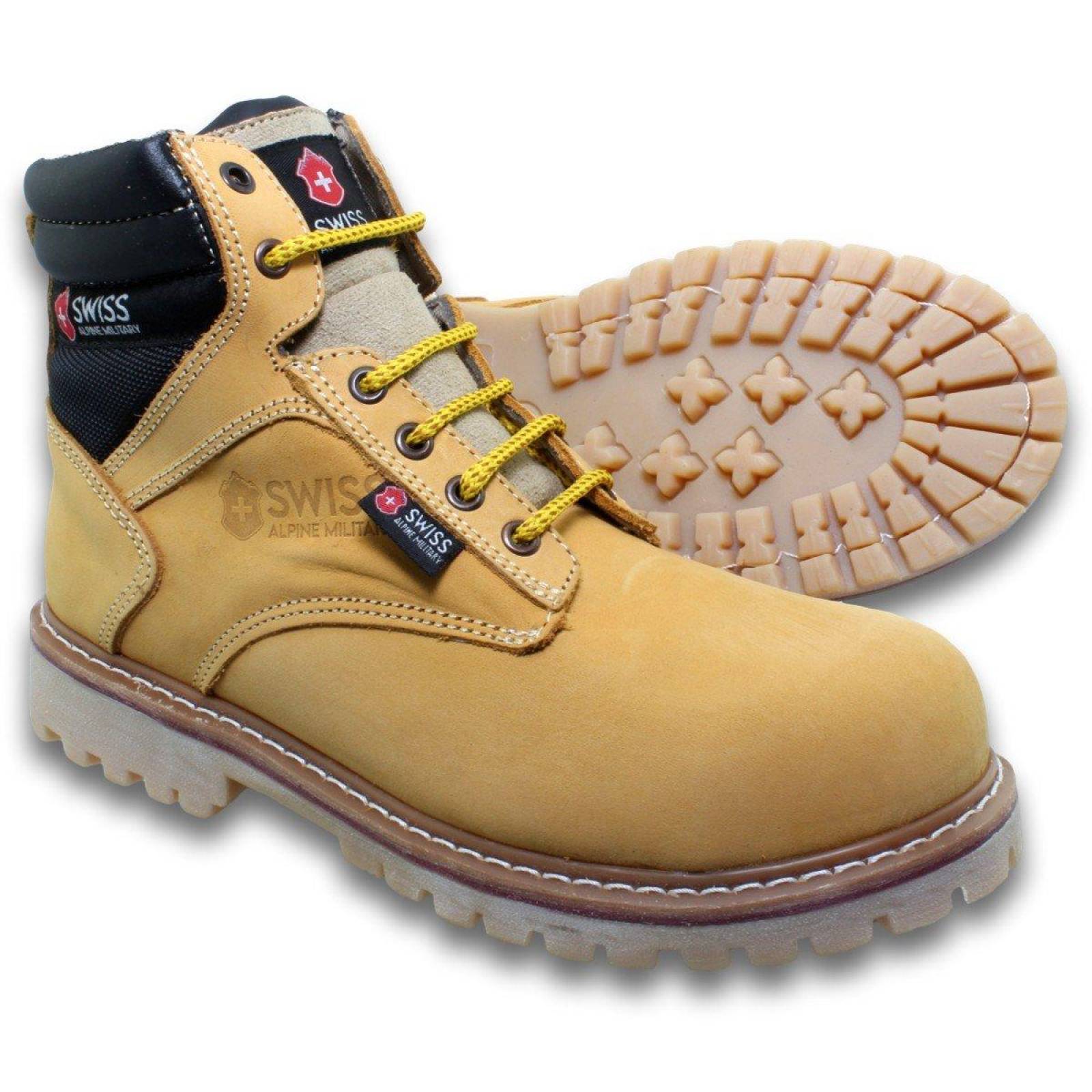 Botas Con Casco De Acero Estilo 1750Sw7 Marca Swiss Alpine Military Acabado Nobuck Color Miel 