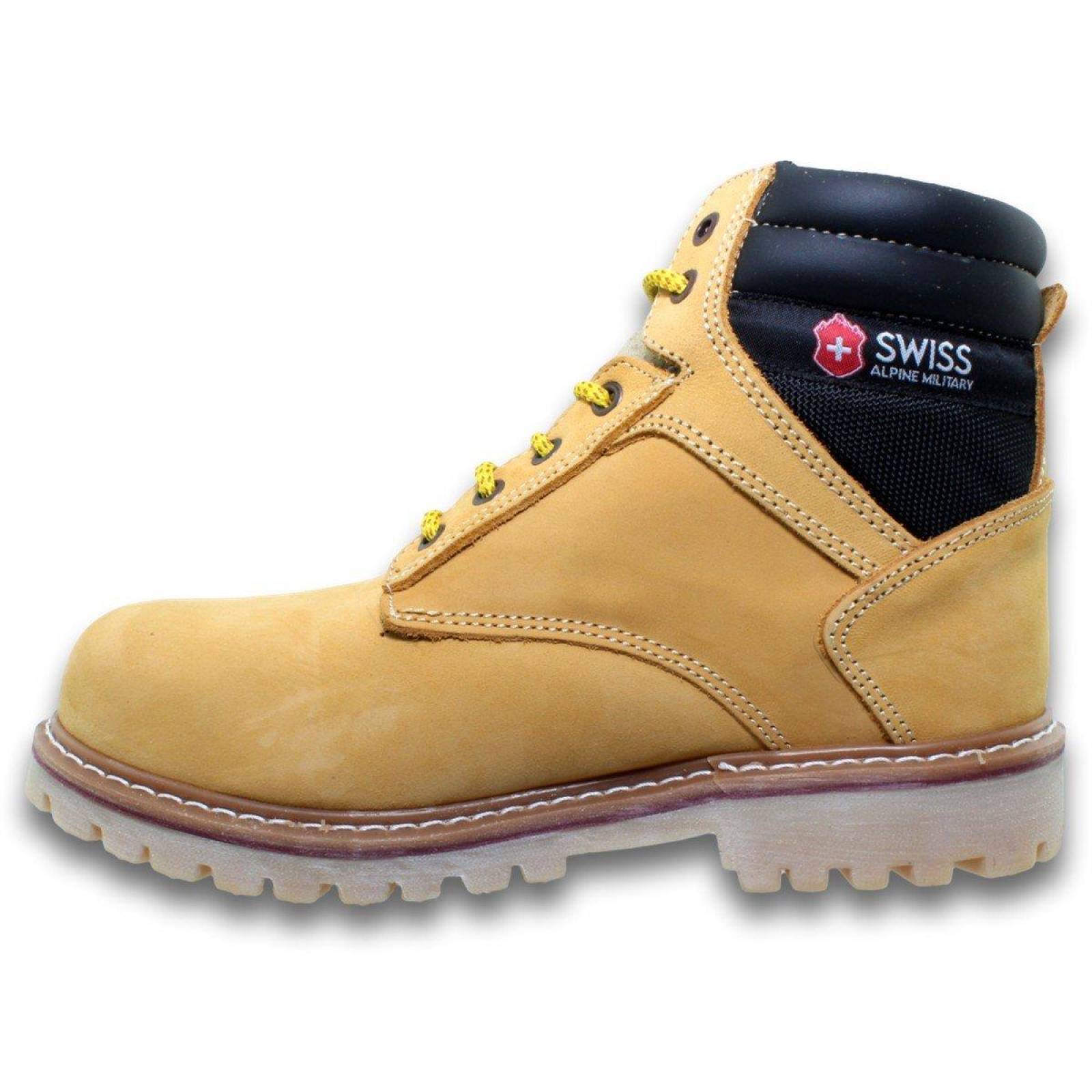 Botas Con Casco De Acero Estilo 1750Sw7 Marca Swiss Alpine Military Acabado Nobuck Color Miel 