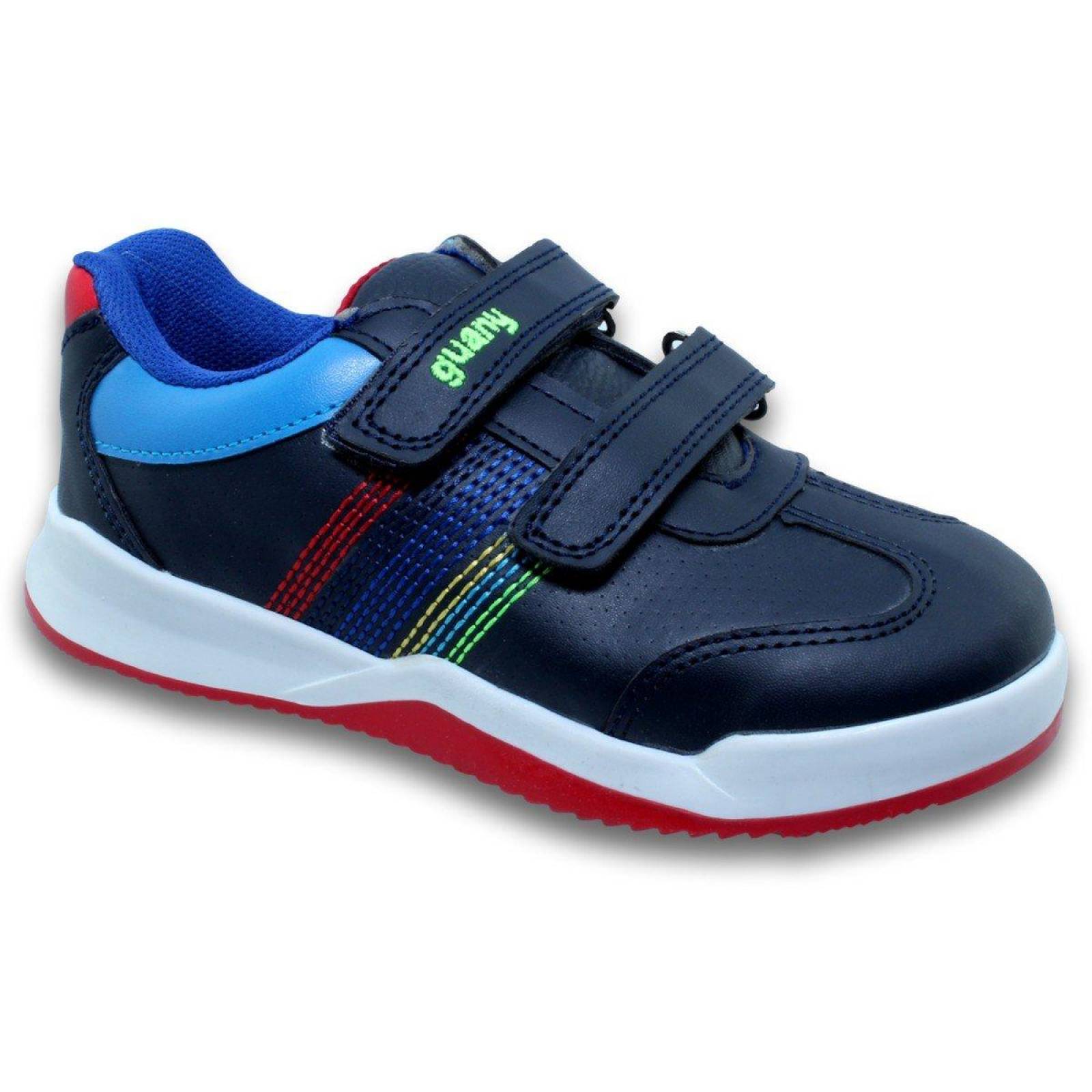 Tenis Para Niño Estilo 7275Gu21 Simipiel Color Marino Blanco Rojo 