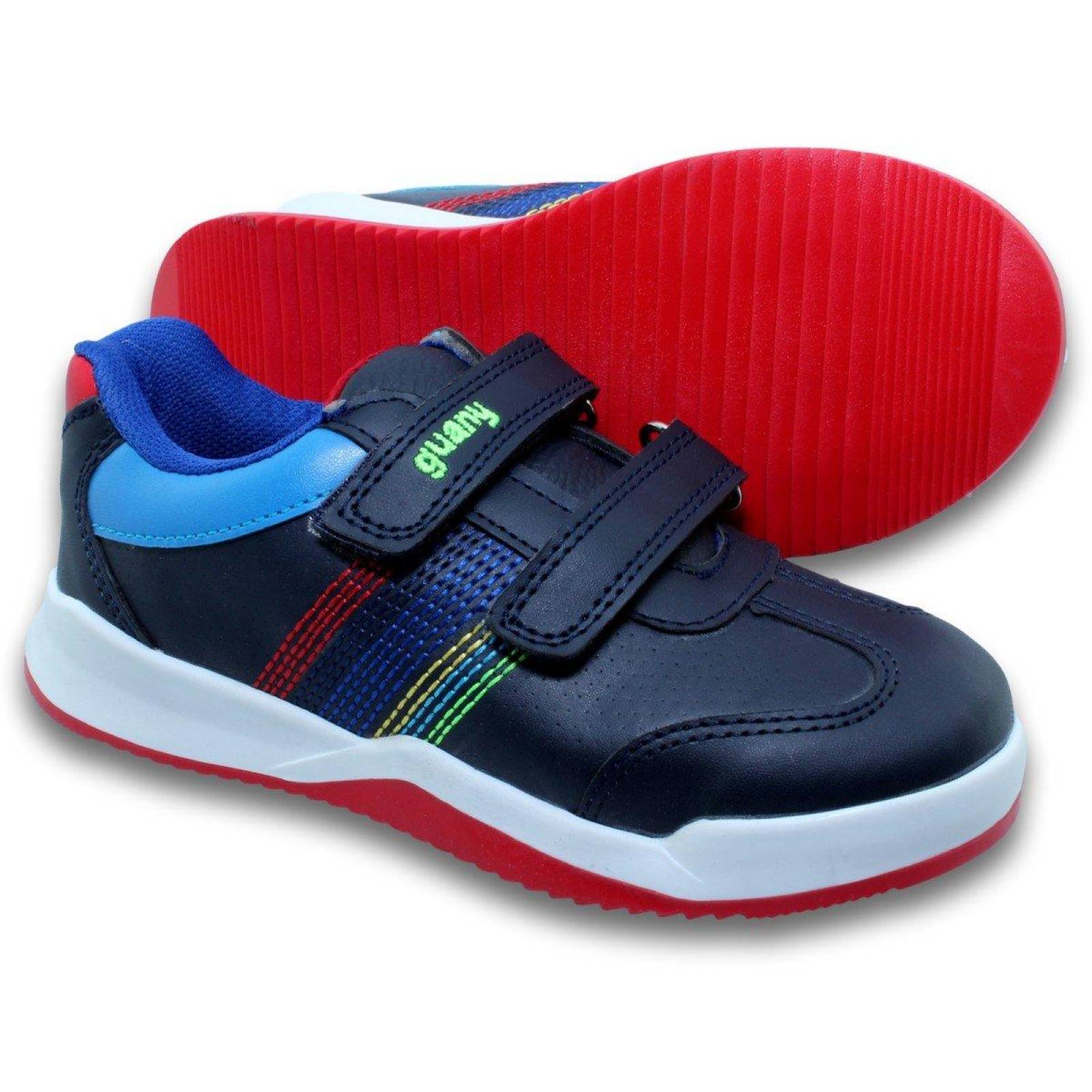 Tenis Para Niño Estilo 7275Gu21 Simipiel Color Marino Blanco Rojo 