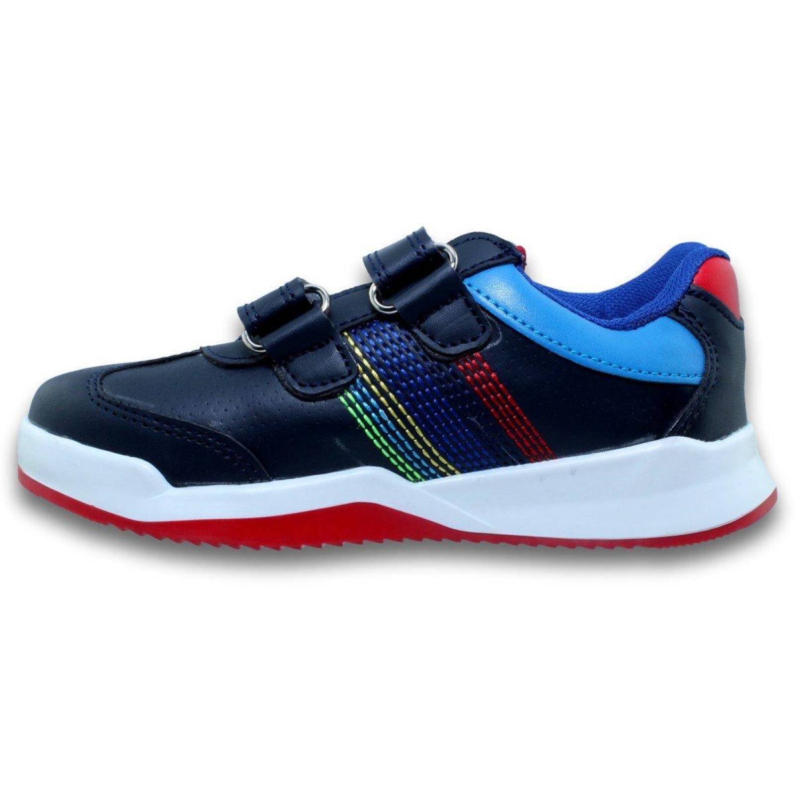 Tenis Para Niño Estilo 7275Gu21 Simipiel Color Marino Blanco Rojo 