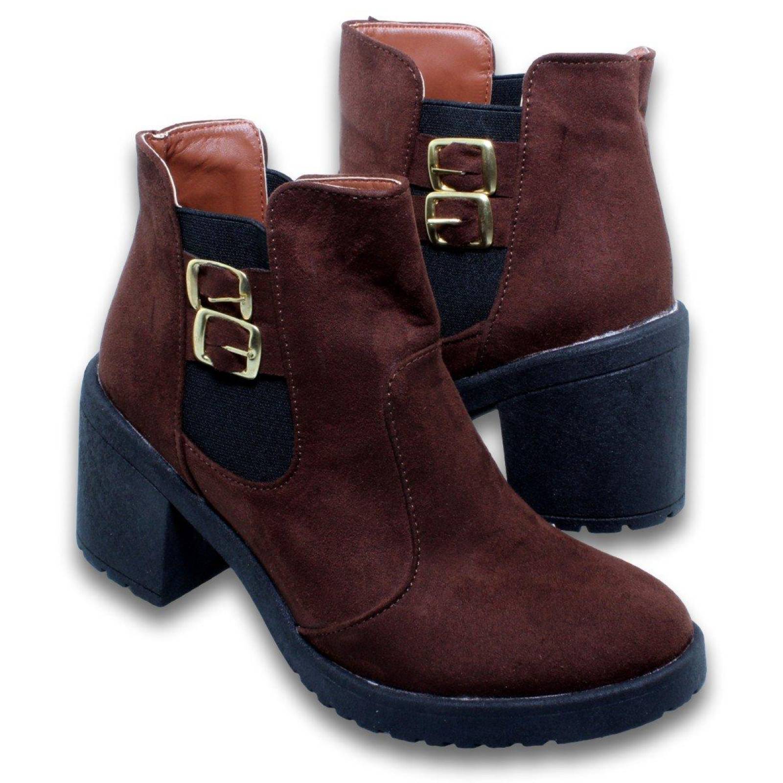 Botin Con Hebillas Nobuck Para Mujer Estilo 0750Be5 Nobuck Color Cafe