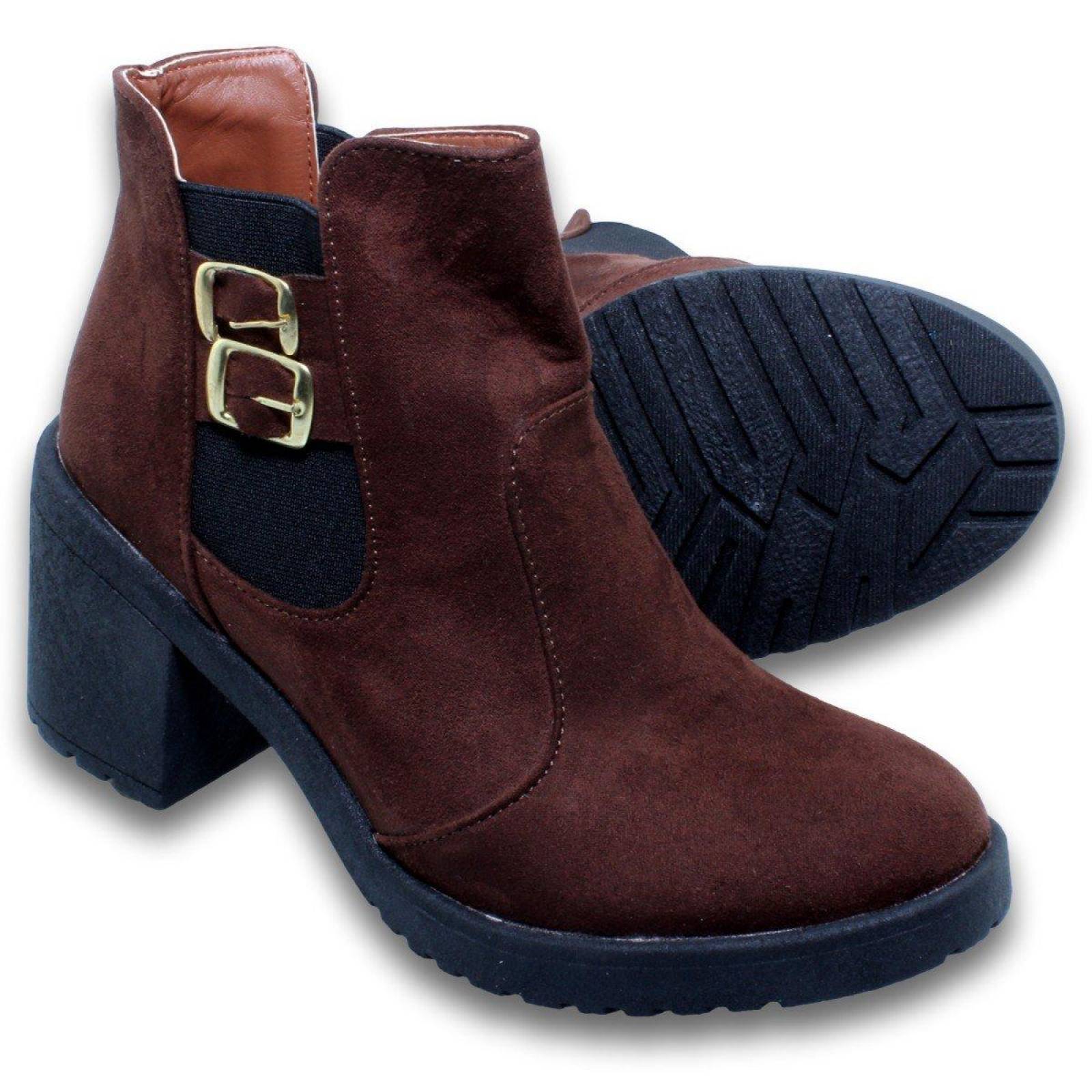 Botin Con Hebillas Nobuck Para Mujer Estilo 0750Be5 Nobuck Color Cafe