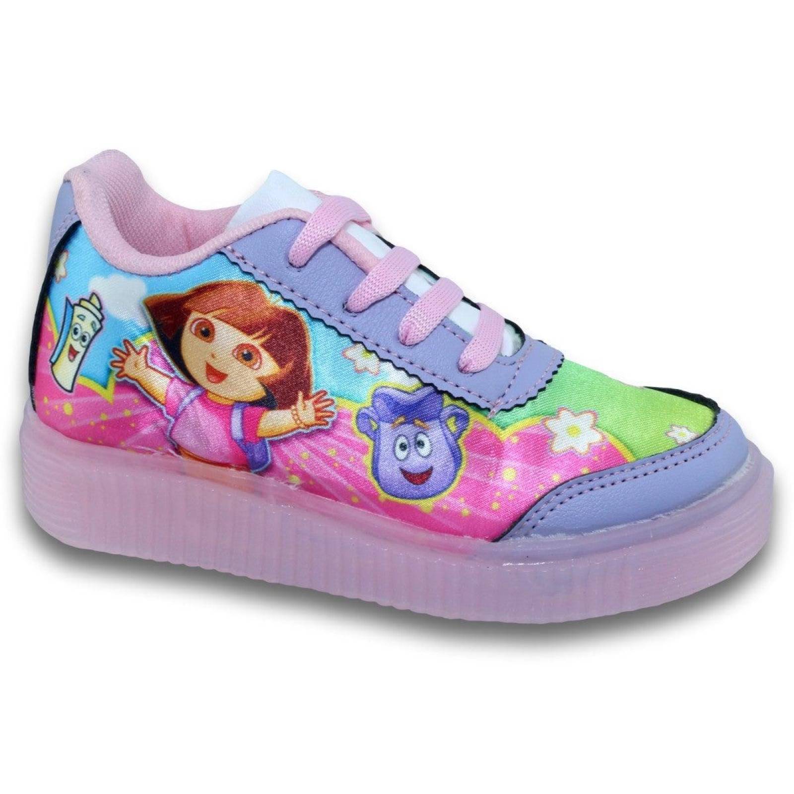 Tenis Para Niña De Dora Con Luz Estilo 0802Be17 Textil Color Lila Rosa Pastel 
