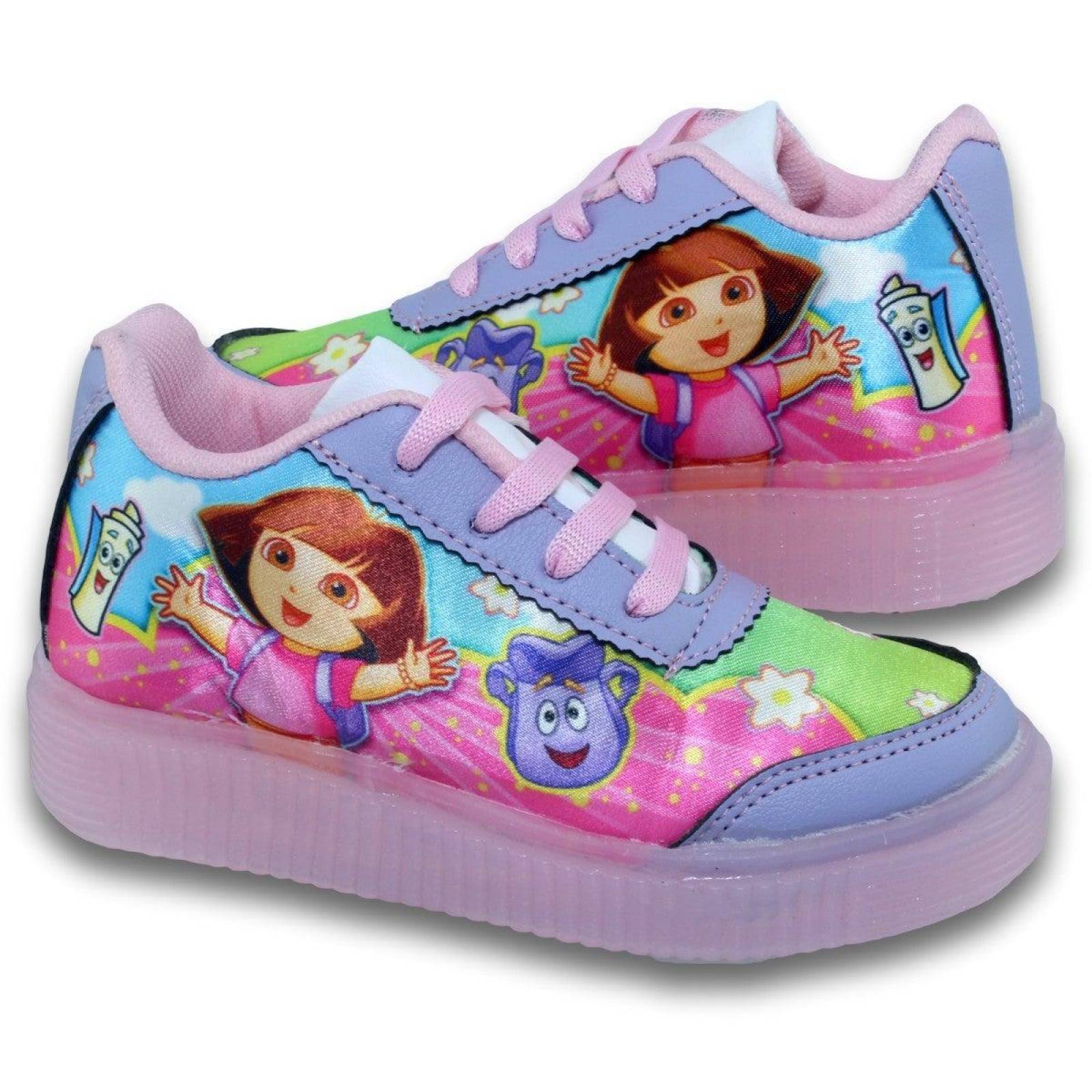 Tenis Para Niña De Dora Con Luz Estilo 0802Be17 Textil Color Lila Rosa Pastel 