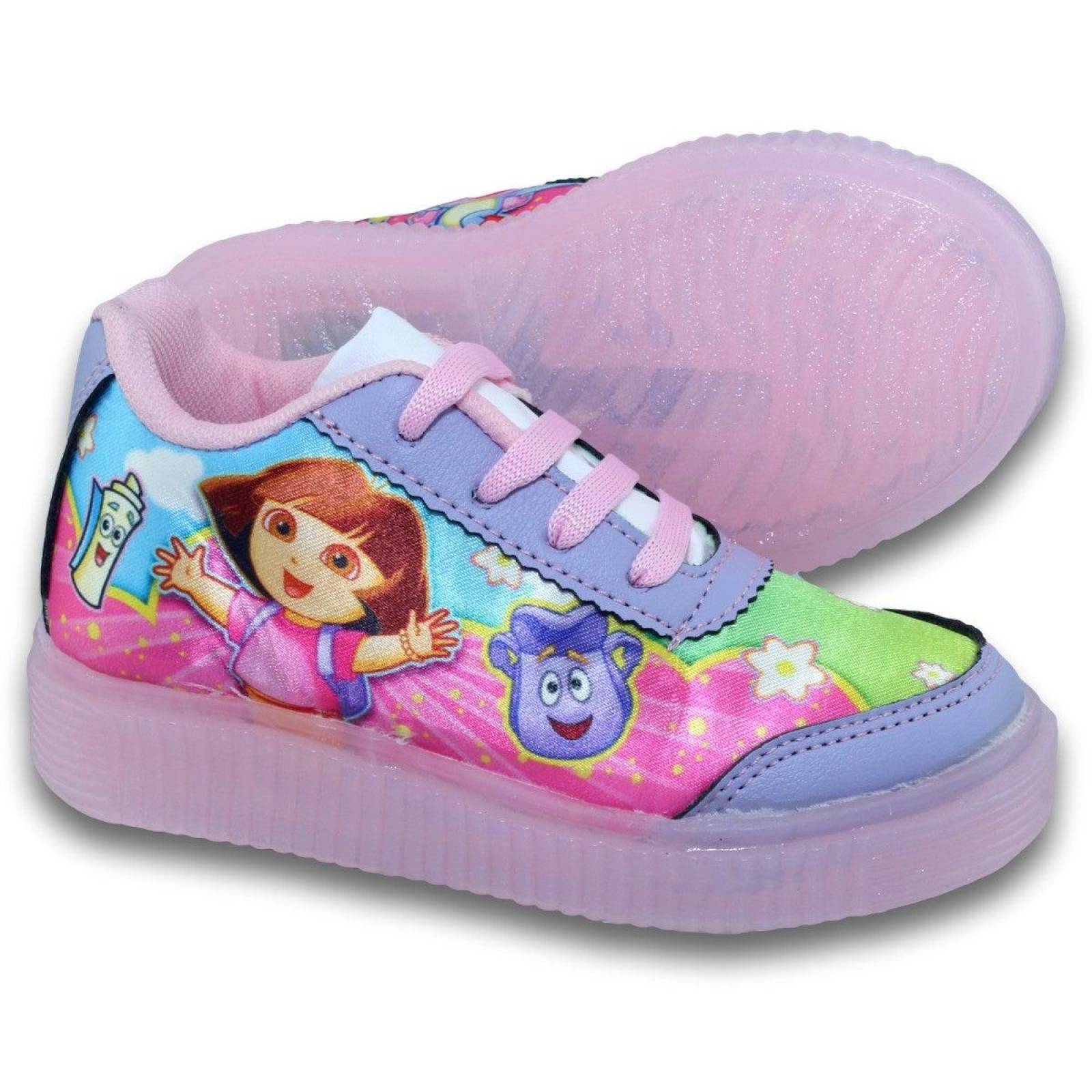 Tenis Para Niña De Dora Con Luz Estilo 0802Be17 Textil Color Lila Rosa Pastel 