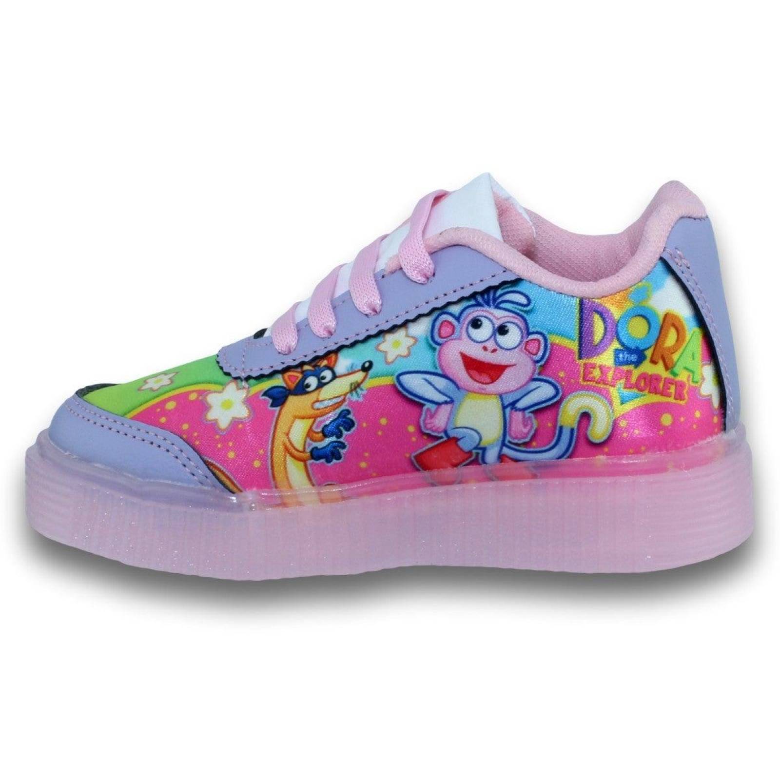 Tenis Para Niña De Dora Con Luz Estilo 0802Be17 Textil Color Lila Rosa Pastel 