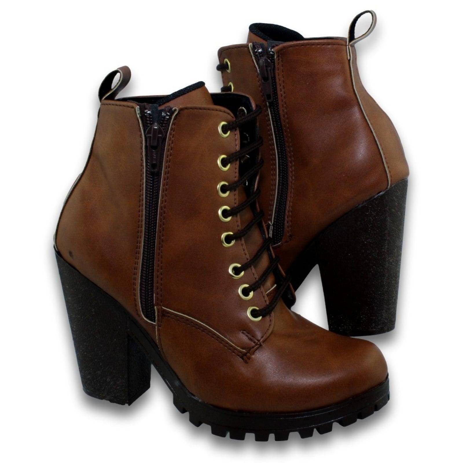 Botines Para Mujer Con Tacon Estilo 0889La5 Simipiel Color Miel 