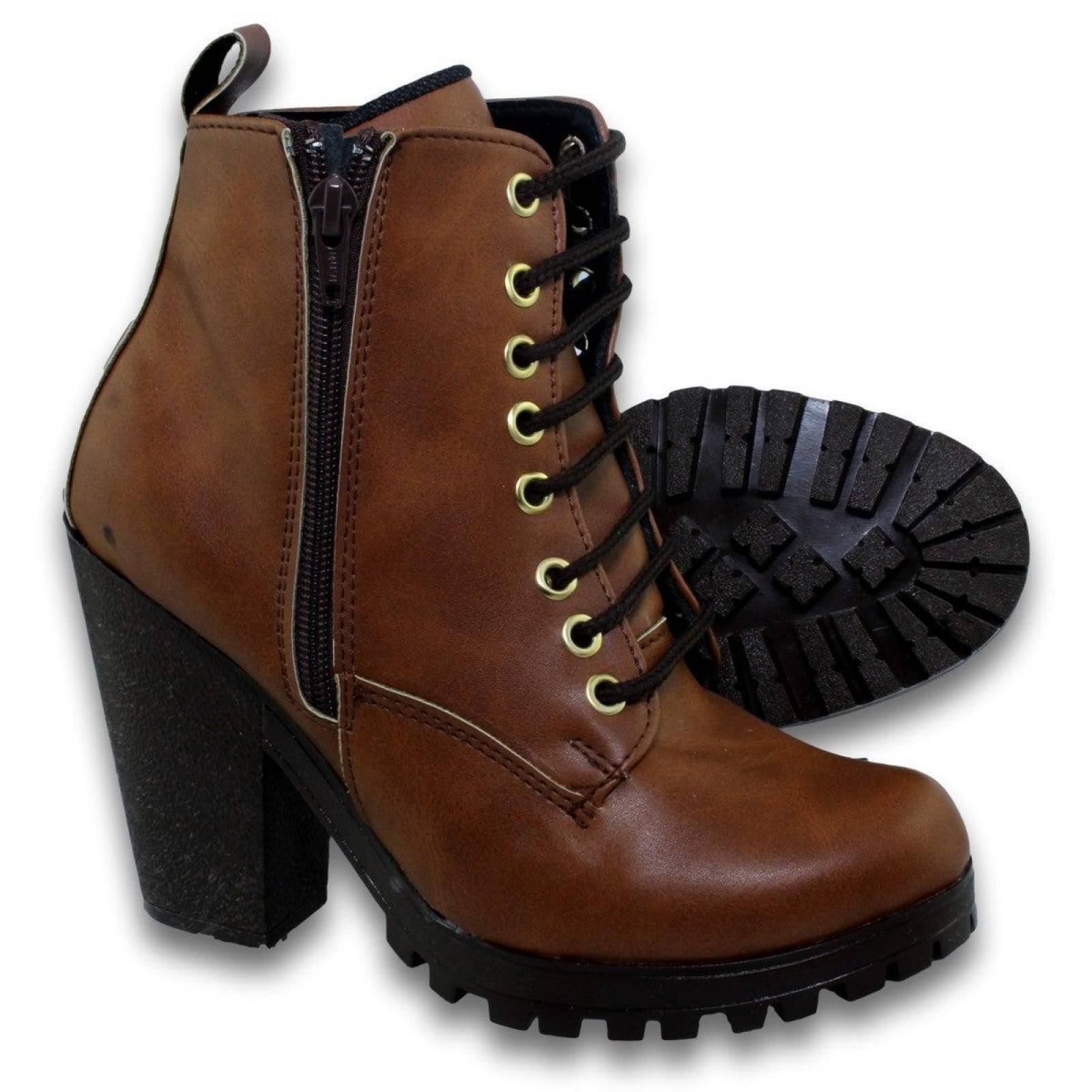 Botines Para Mujer Con Tacon Estilo 0889La5 Simipiel Color Miel 