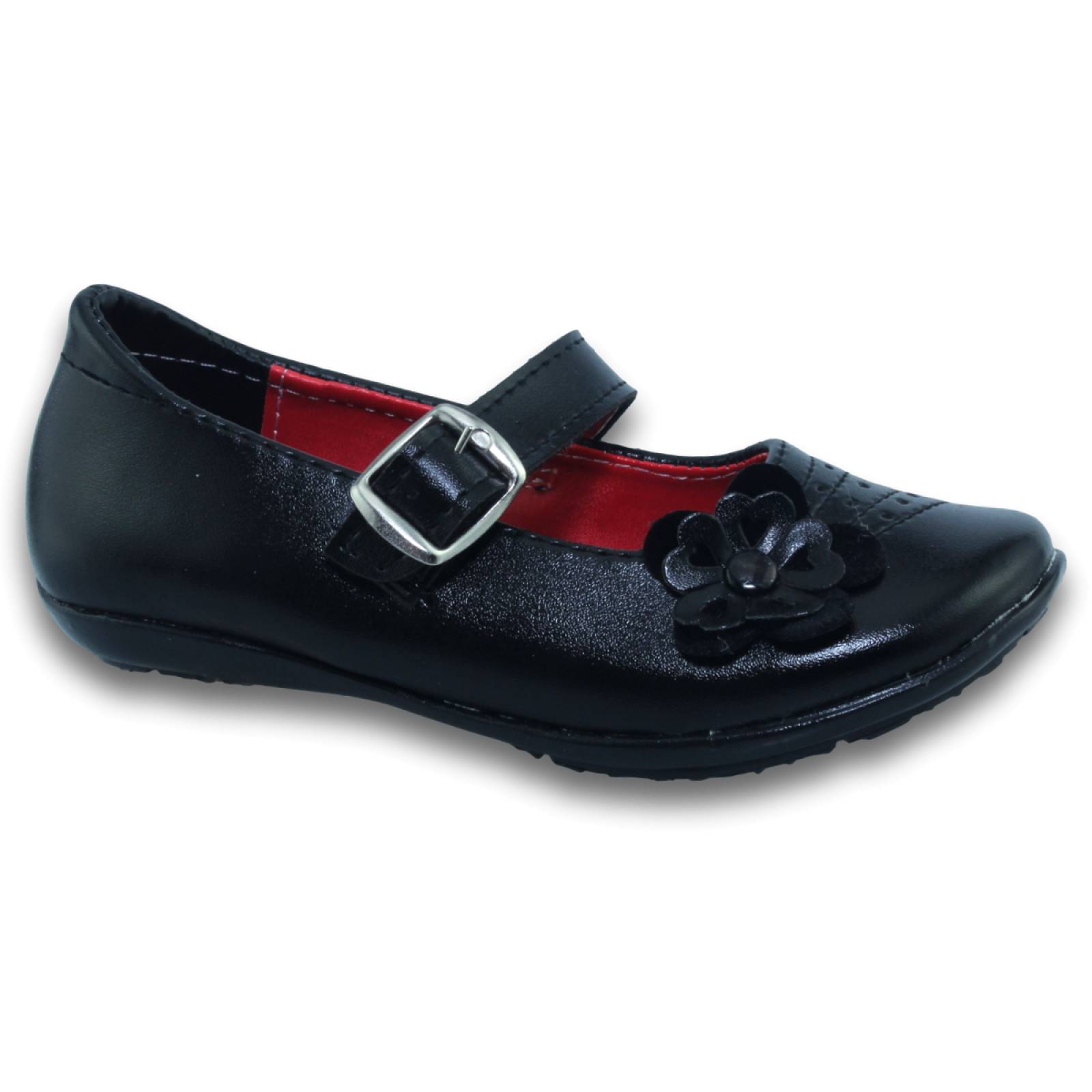 Zapatos Para Niña Escolares Con Flor Estilo 0913To17 Simipiel