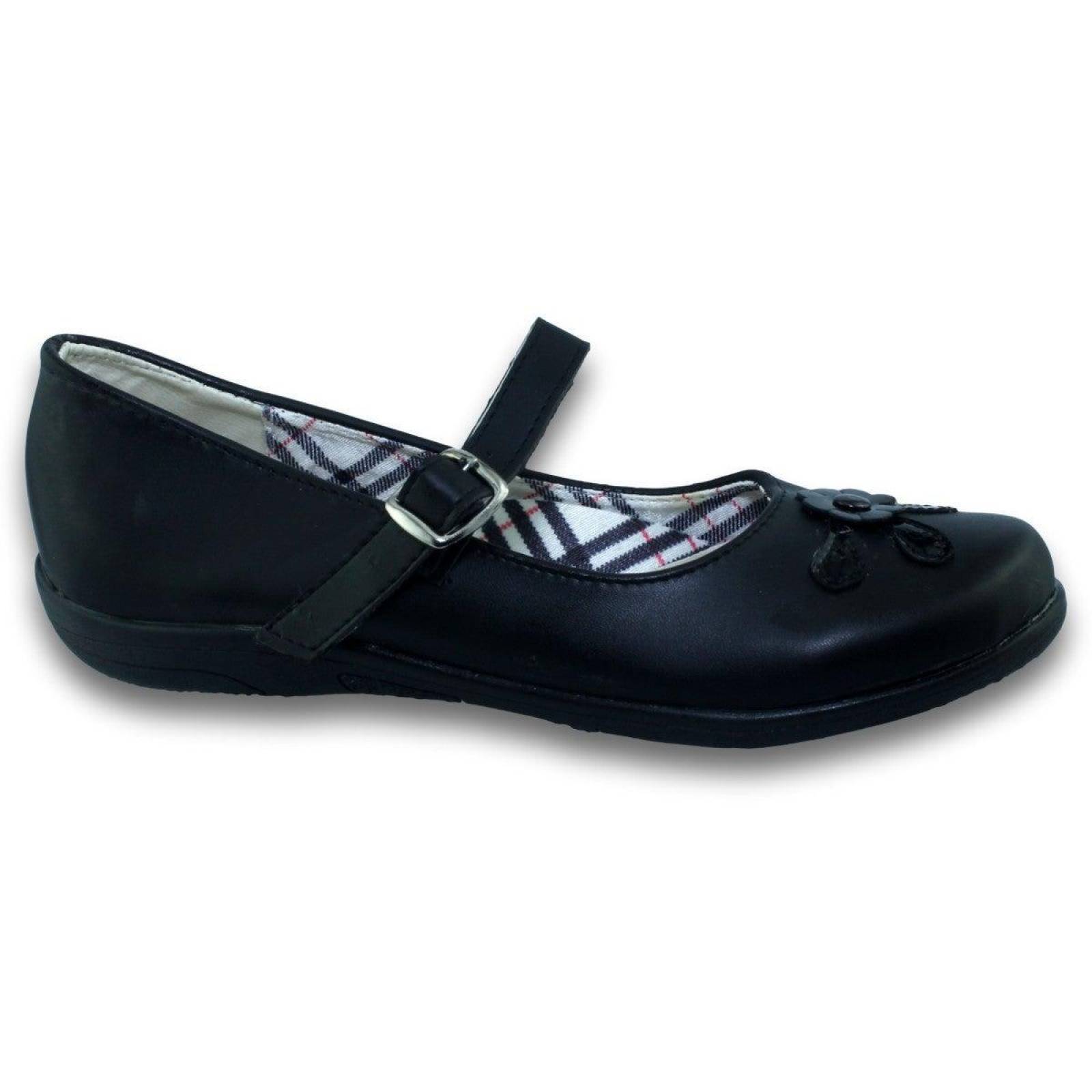 Zapatos Para Niña Escolares Con Flor Estilo 0611To5 Simipiel Color Negro 