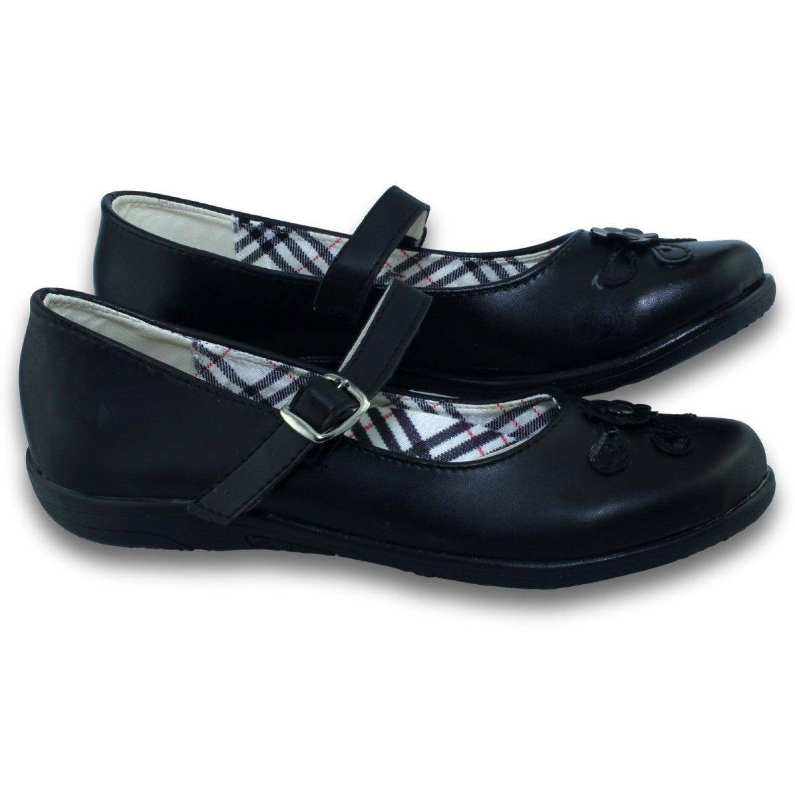 Zapatos Para Niña Escolares Con Flor Estilo 0611To5 Simipiel Color Negro 