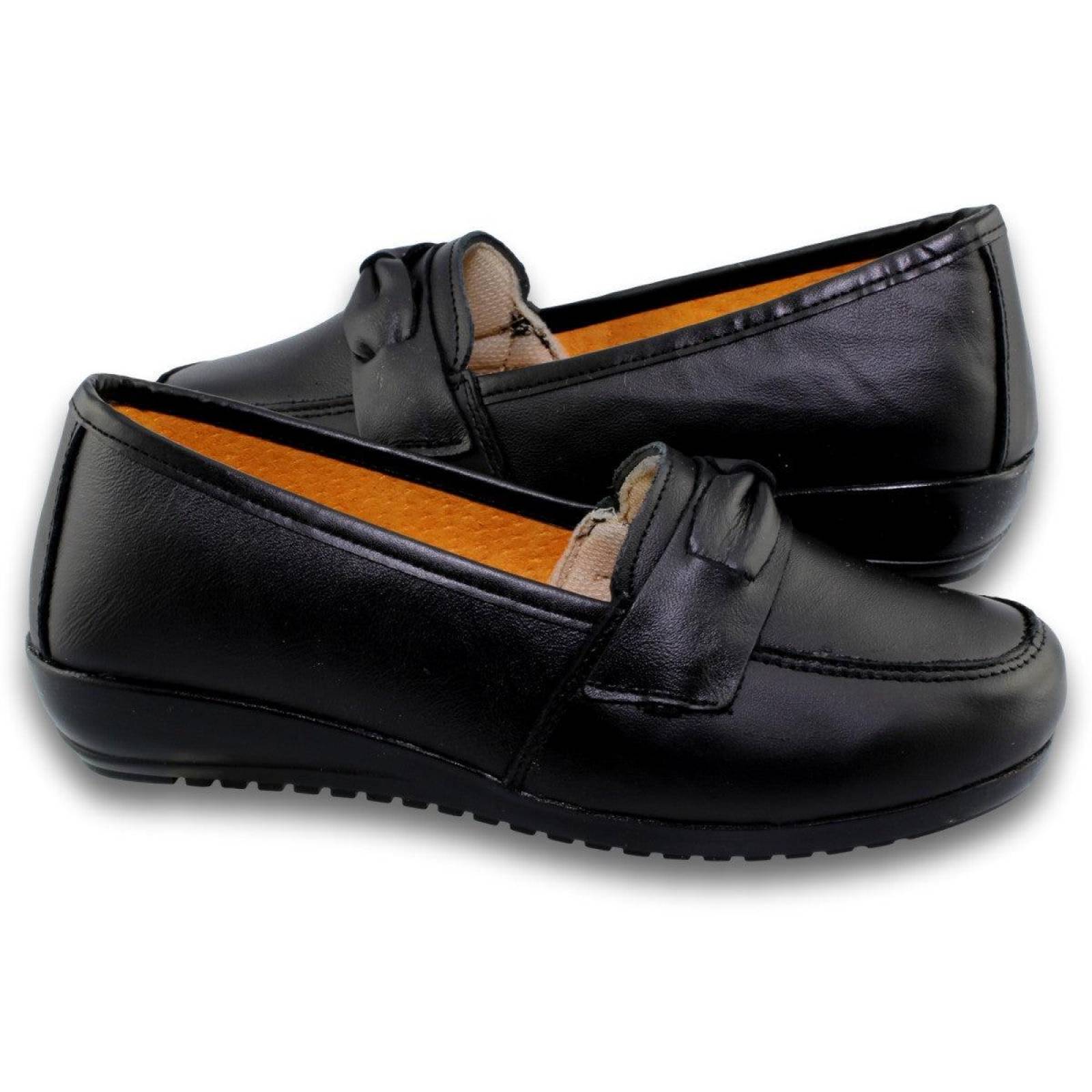 Zapatos De Mujer Confort Con Moño Estilo 0406Am5 Piel Color Negro 