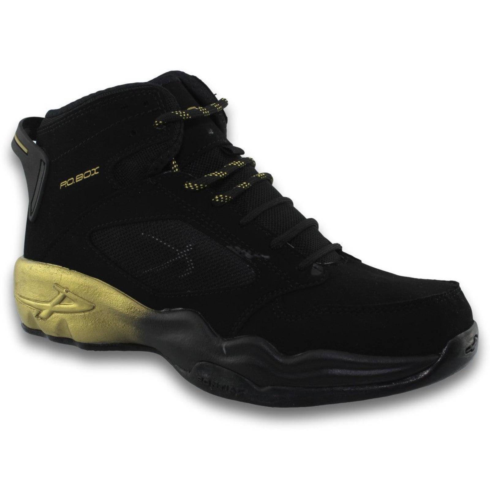 Tenis Para Hombre Tipo Bota Estilo 6122Po7 Nobuck Color Negro Dorado