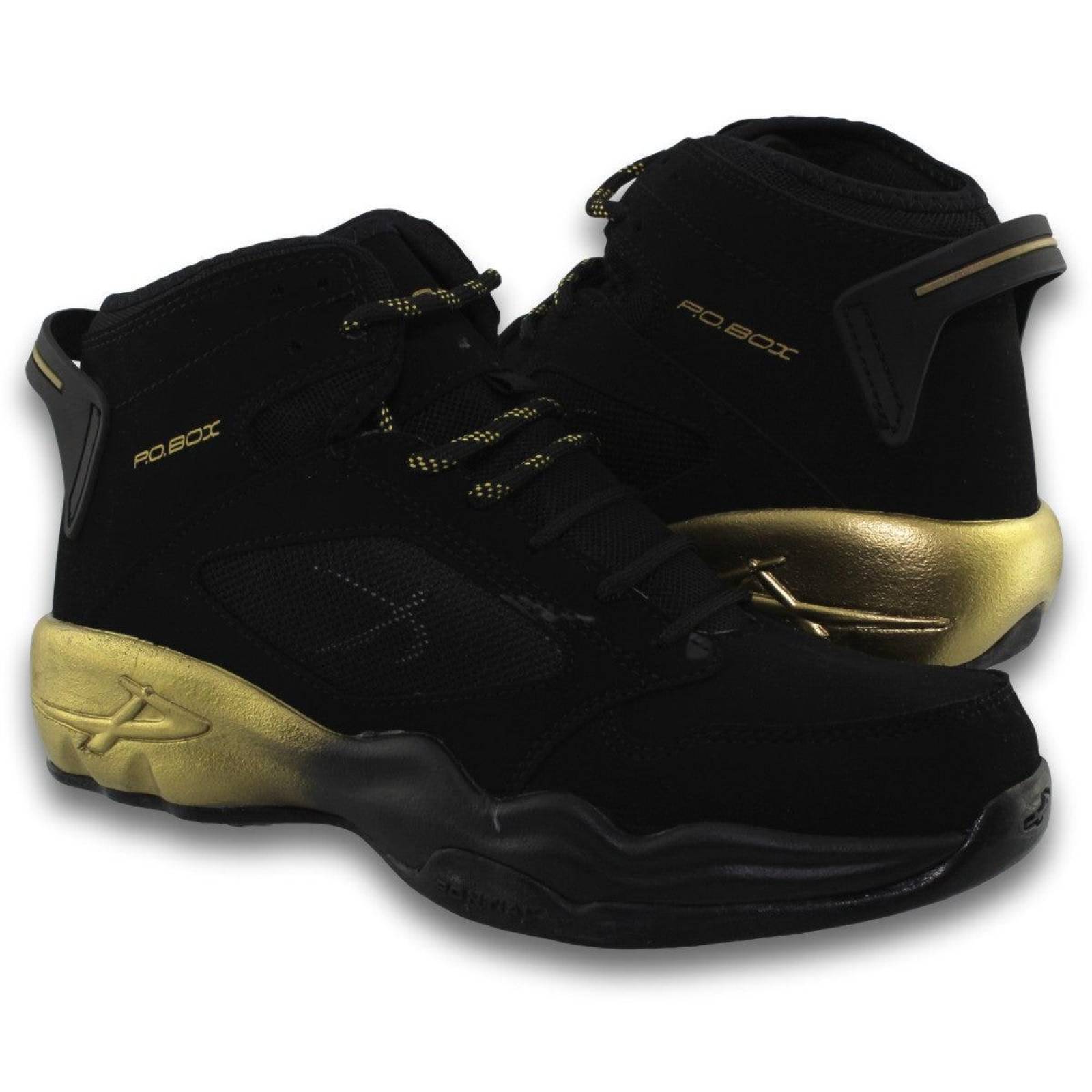 Tenis Para Hombre Tipo Bota Estilo 6122Po7 Nobuck Color Negro Dorado