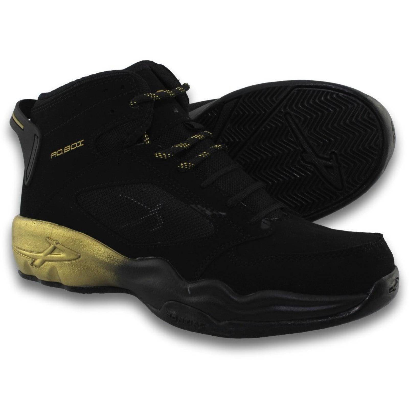 Tenis Para Hombre Tipo Bota Estilo 6122Po7 Nobuck Color Negro Dorado