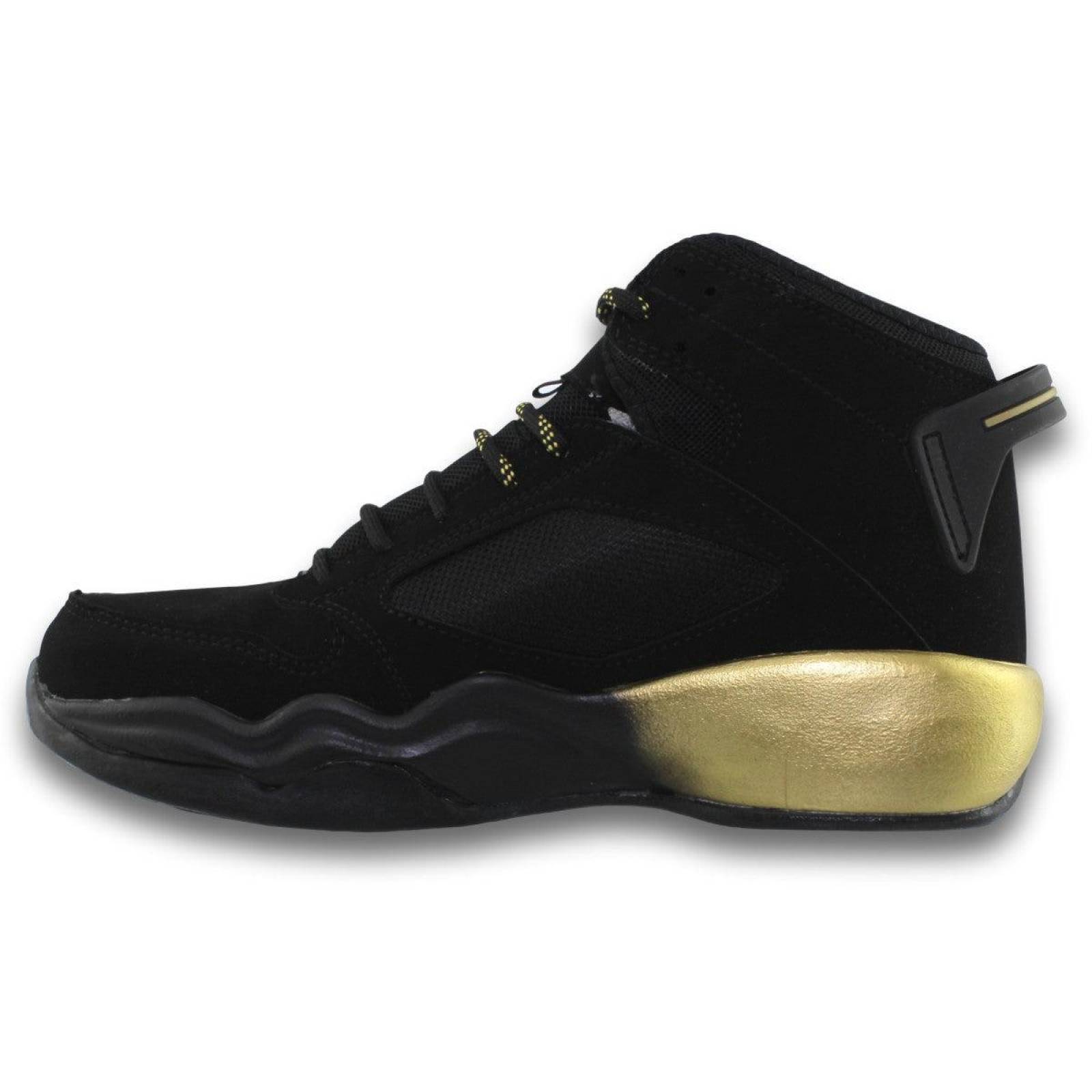 Tenis Para Hombre Tipo Bota Estilo 6122Po7 Nobuck Color Negro Dorado