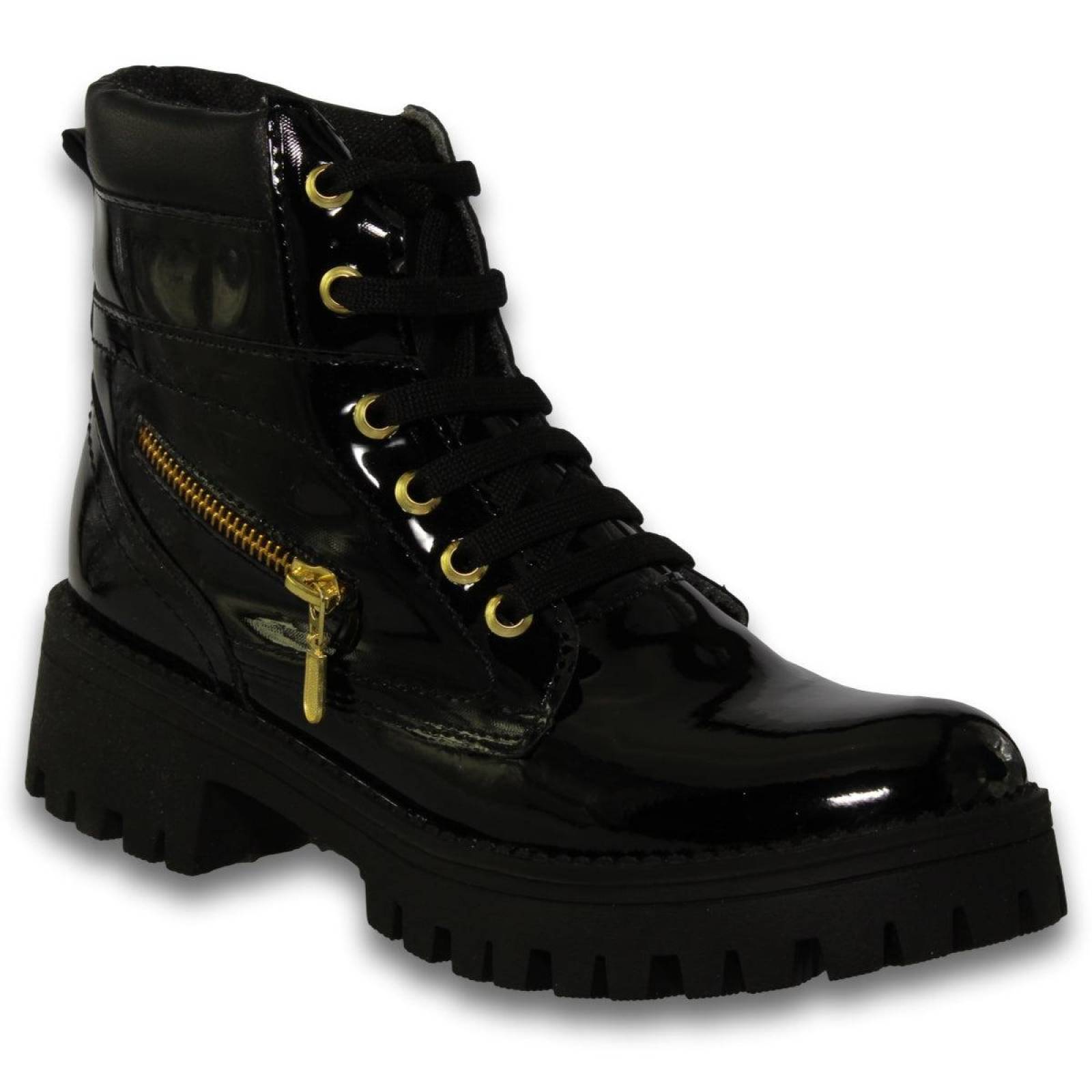 Botas Para Mujer Comodas De Moda Estilo 0500Mi5 Acabado Charol Color Negro 