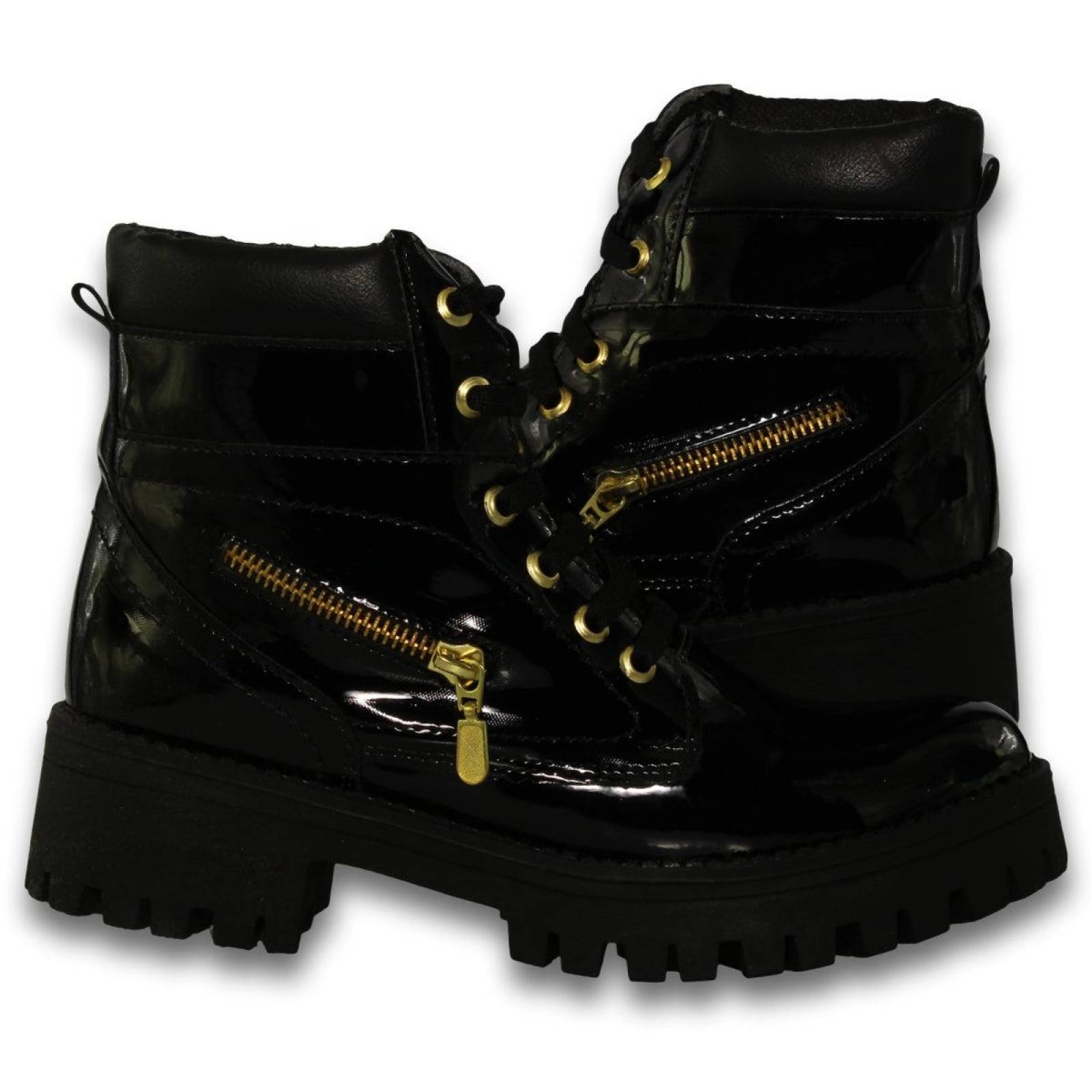 Botas Para Mujer Comodas De Moda Estilo 0500Mi5 Acabado Charol Color Negro 