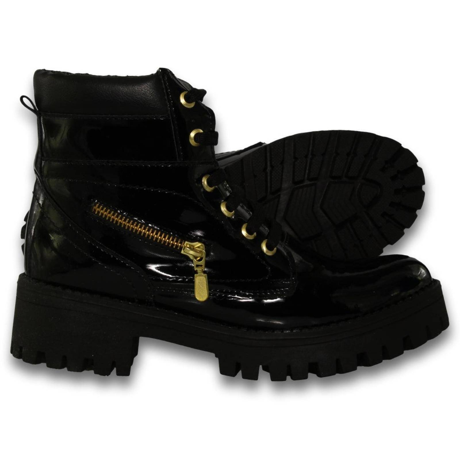 Botas Para Mujer Comodas De Moda Estilo 0500Mi5 Acabado Charol Color Negro 