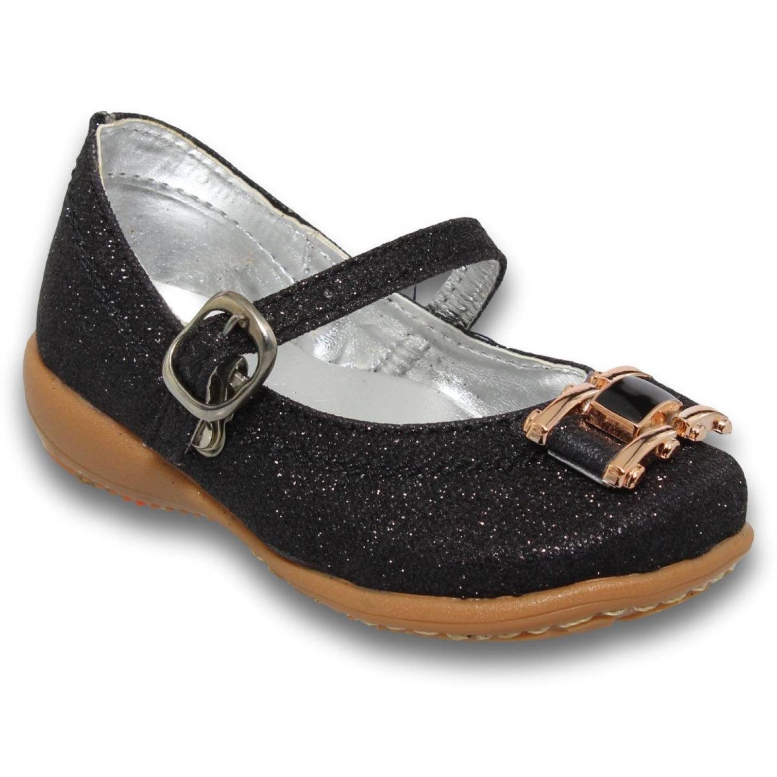 Zapatos Para Niña Balerinas Estilo 0826Be14 Sintetico Color Negro Brillos 