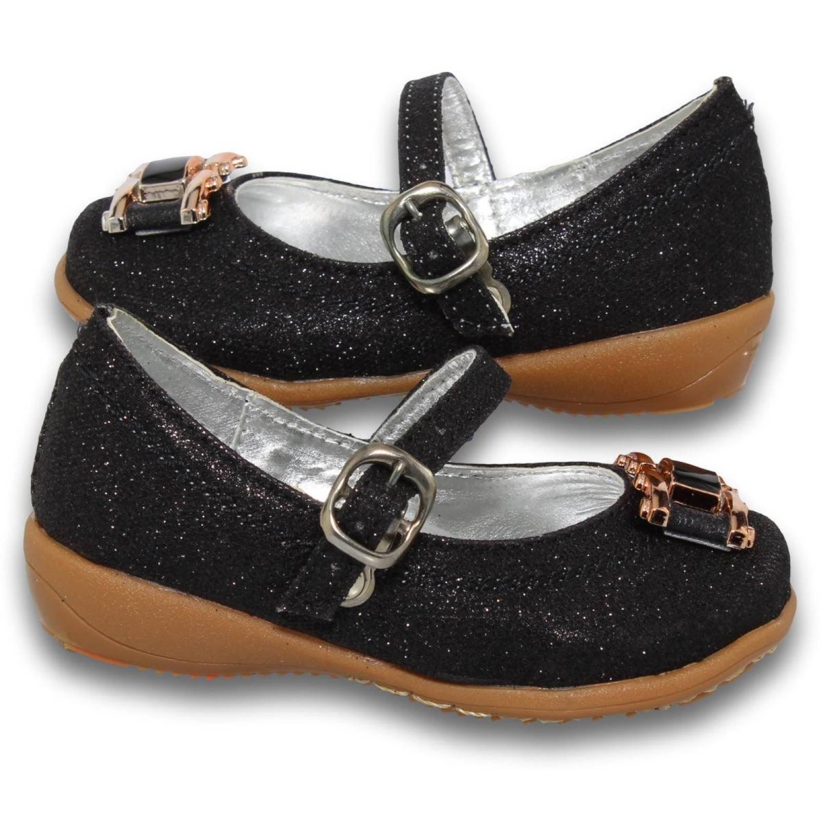 Zapatos Para Niña Balerinas Estilo 0826Be14 Sintetico Color Negro Brillos 