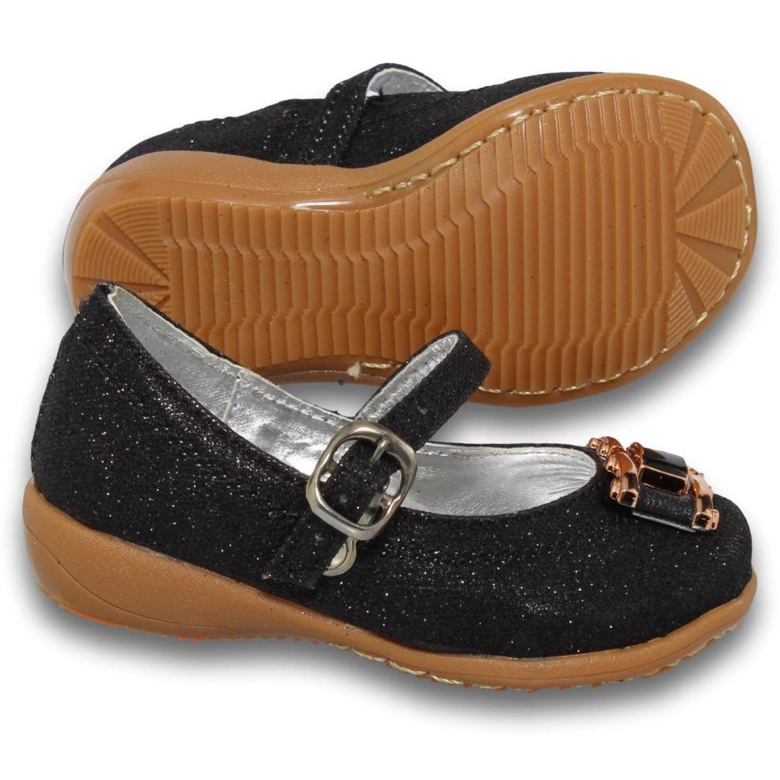 Zapatos Para Niña Balerinas Estilo 0826Be14 Sintetico Color Negro Brillos 