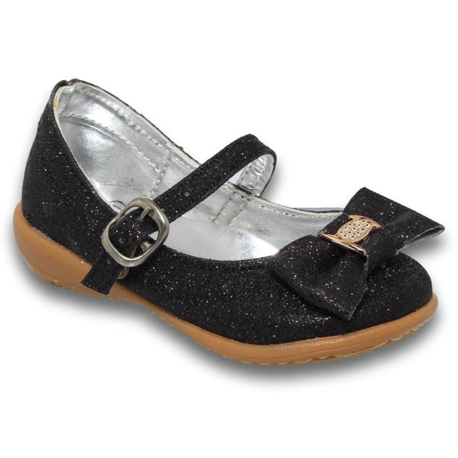 Zapatos Para Niña Balerinas Con Moño Estilo 0828Be14 Sintetico Color Negro Brillos 