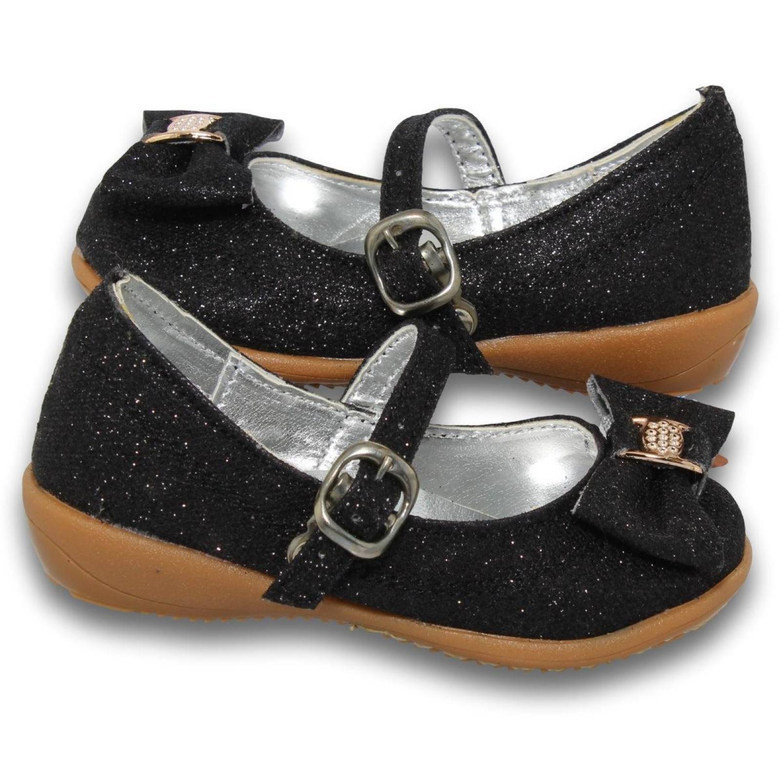 Zapatos Para Niña Balerinas Con Moño Estilo 0828Be14 Sintetico Color Negro Brillos 